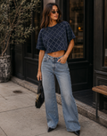 Diamond Studded Cropped Tee - Dark Blue