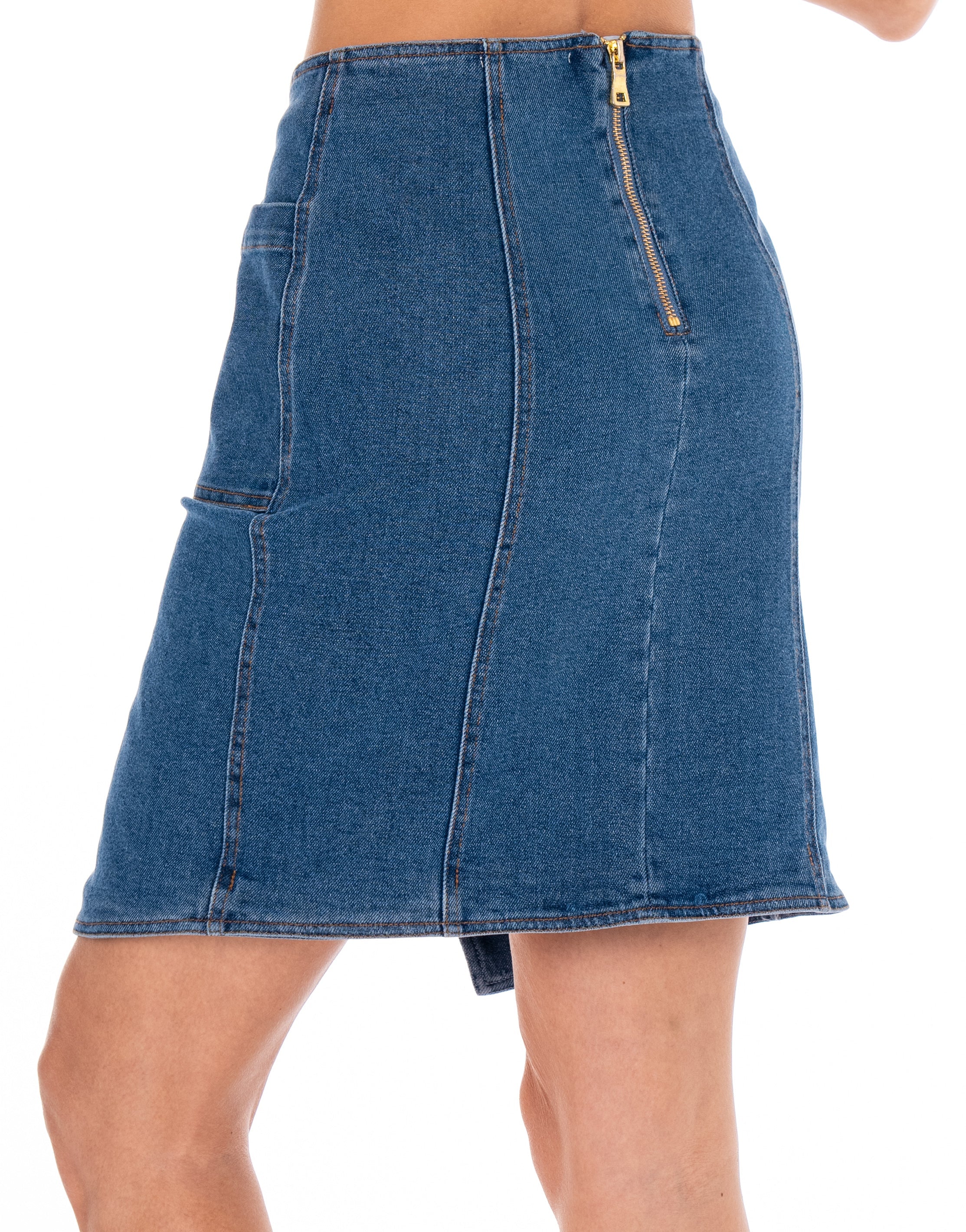 Denim Belted Midi Skirt - Denim
