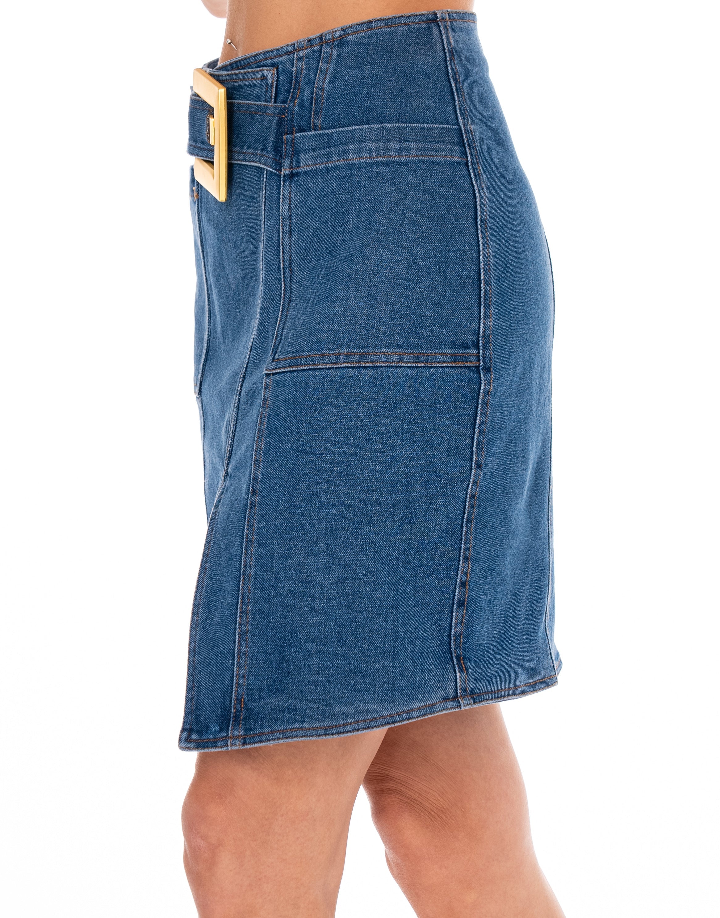 Denim Belted Midi Skirt - Denim
