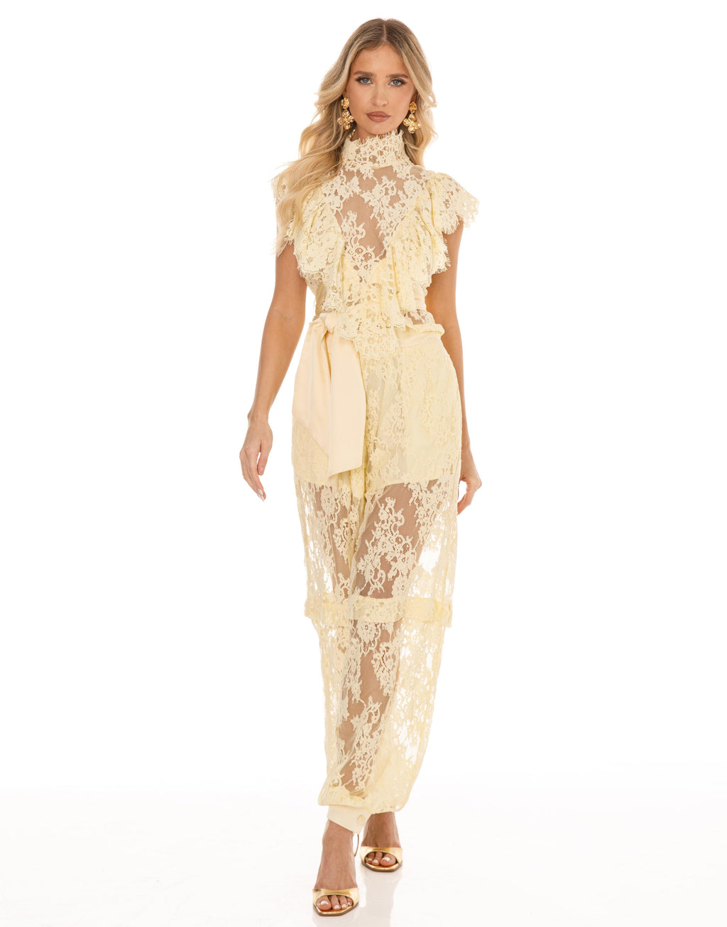 Sheer Lace Matching Set - Yellow