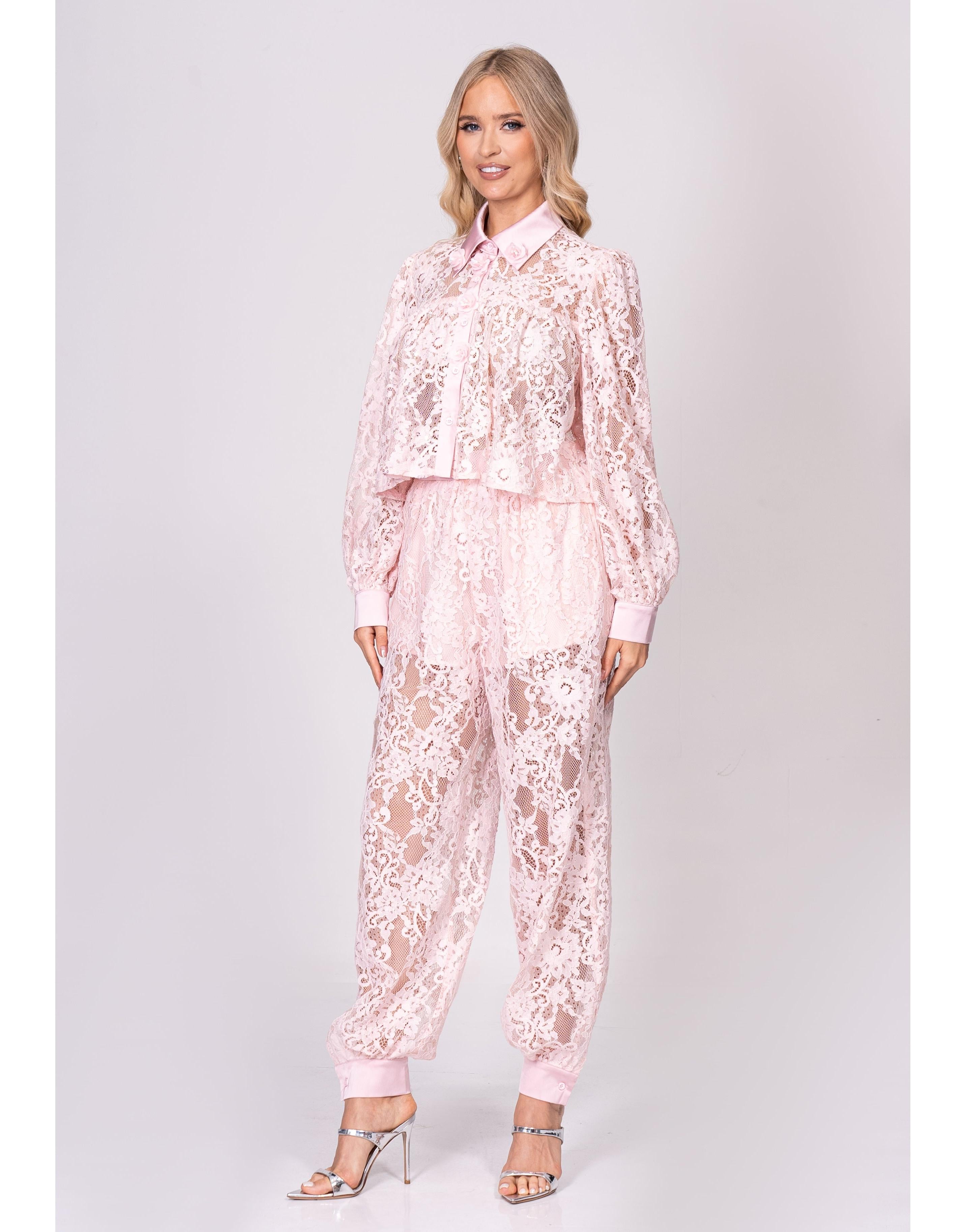 Sheer Lace Two-Piece Set - Pink