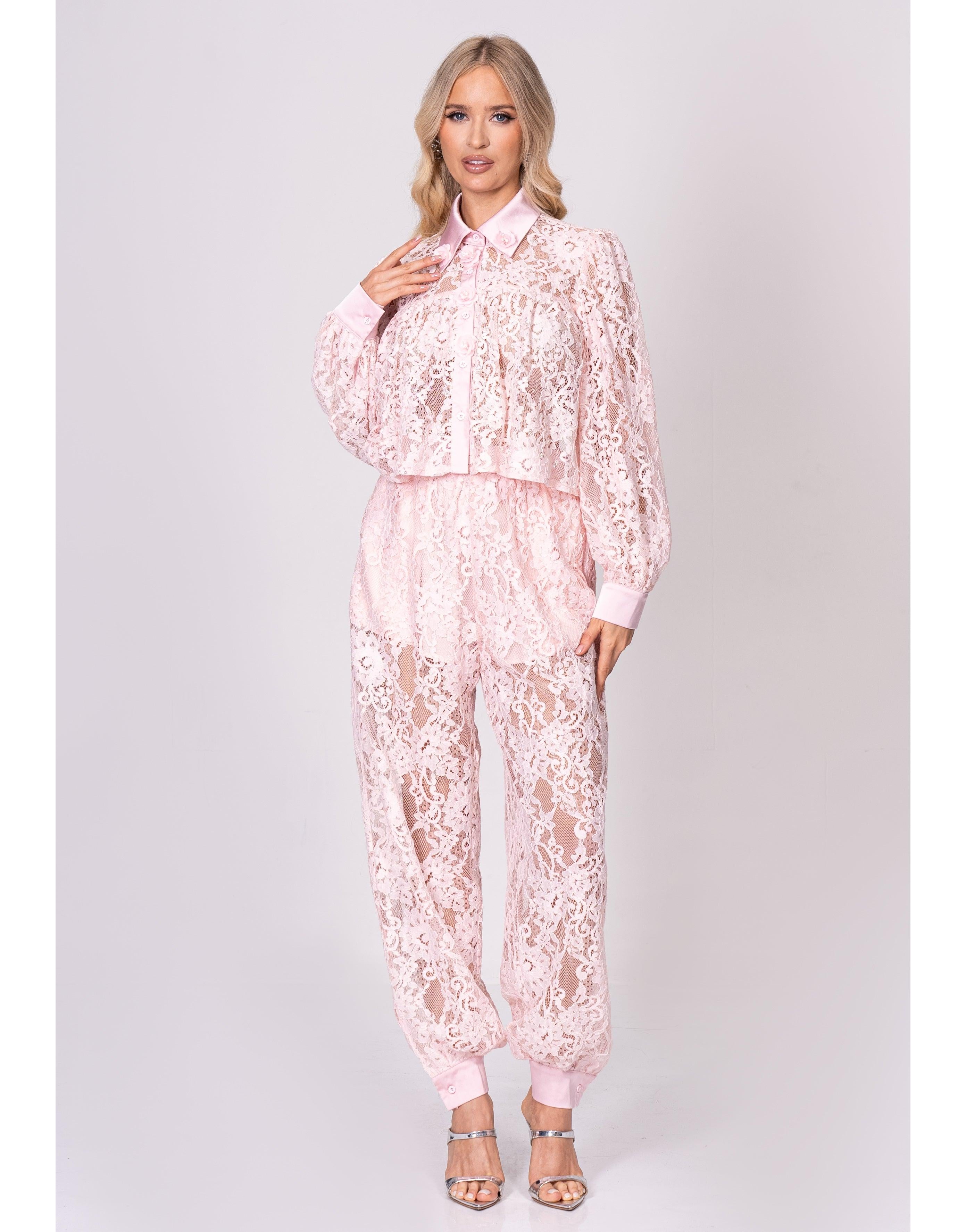 Sheer Lace Two-Piece Set - Pink