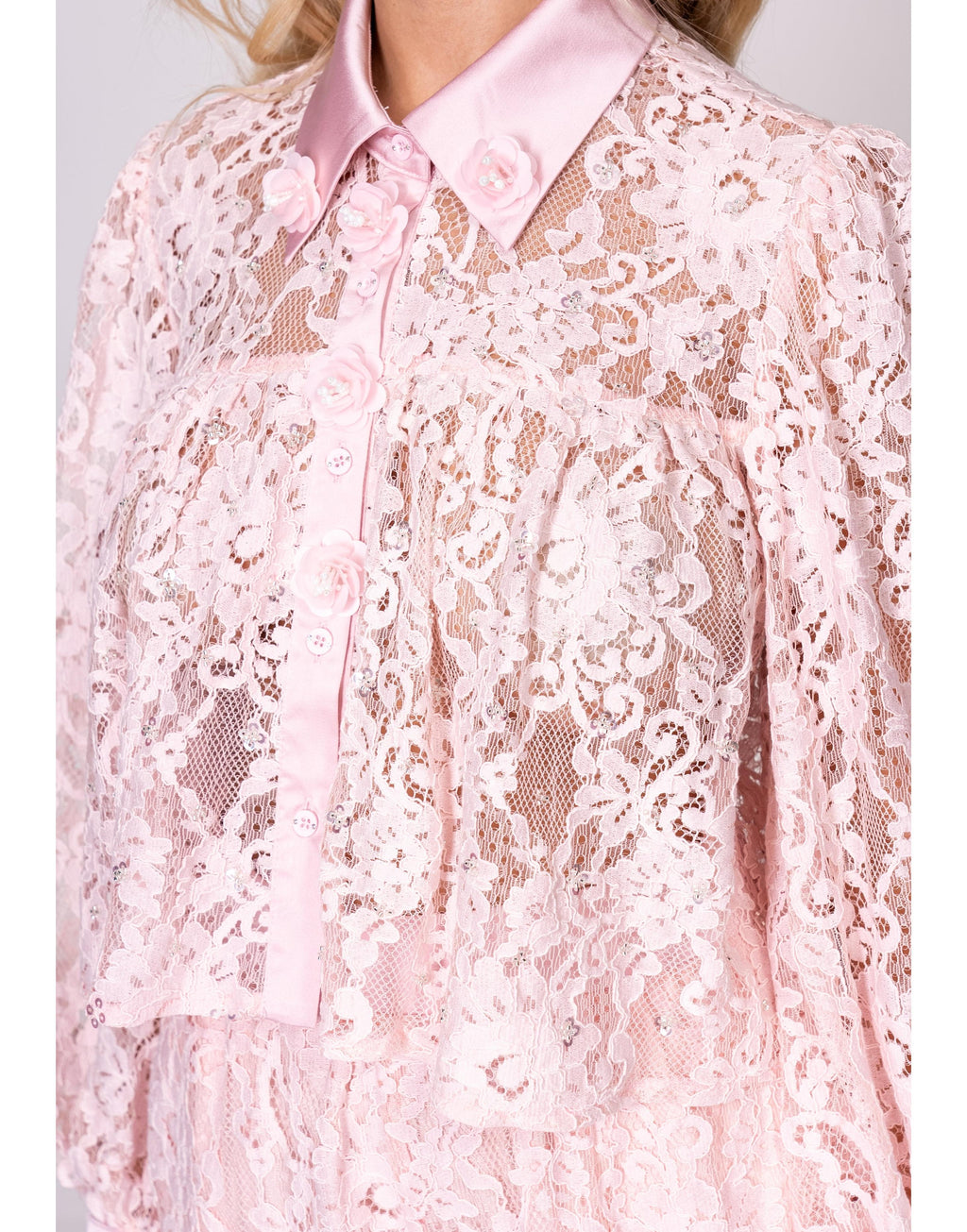 Sheer Lace Two-Piece Set - Pink