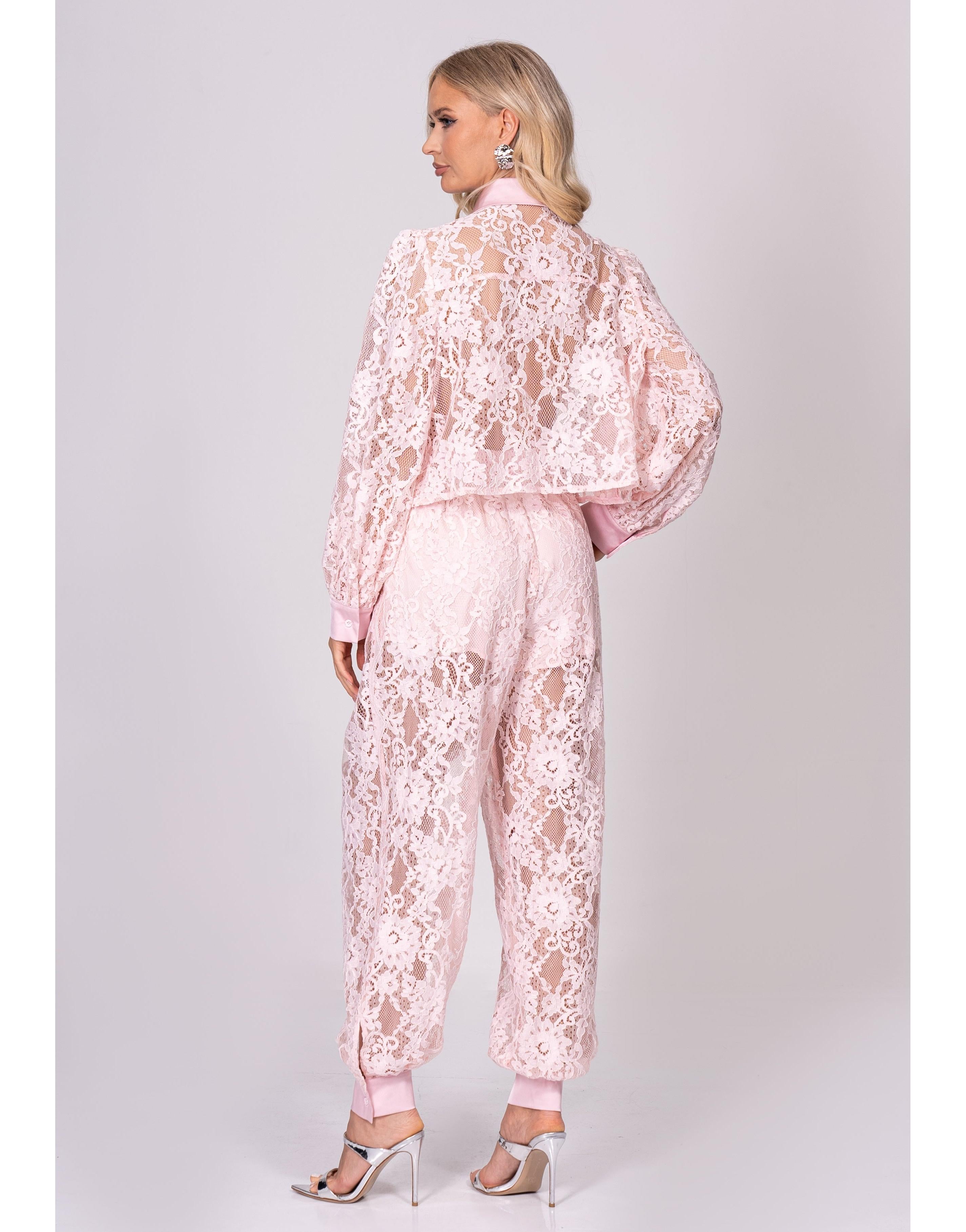 Sheer Lace Two-Piece Set - Pink