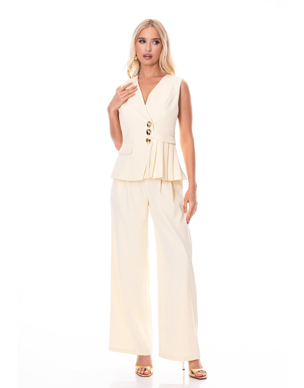 Pleated Vest Set - Yellow