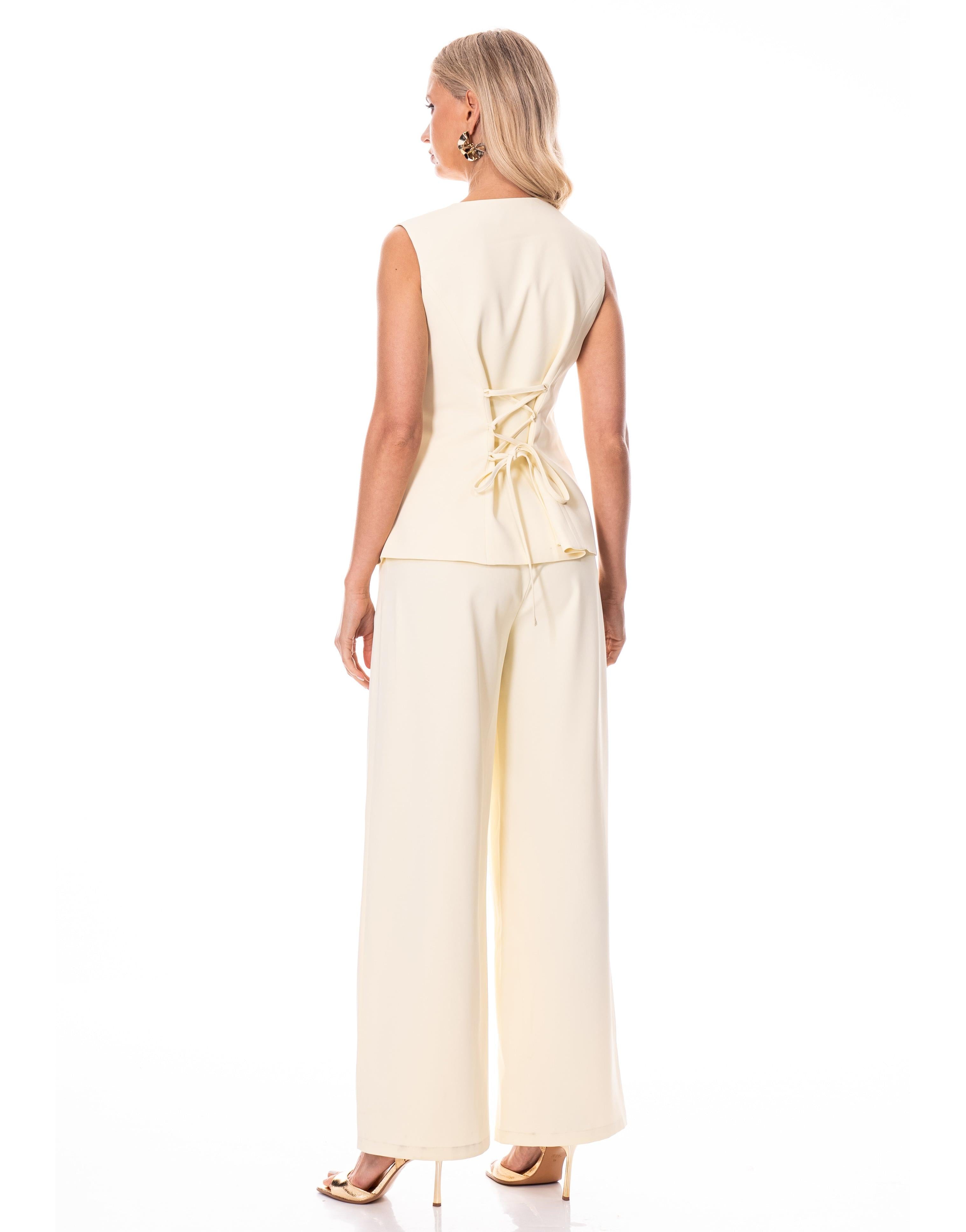 Pleated Vest Set - Yellow