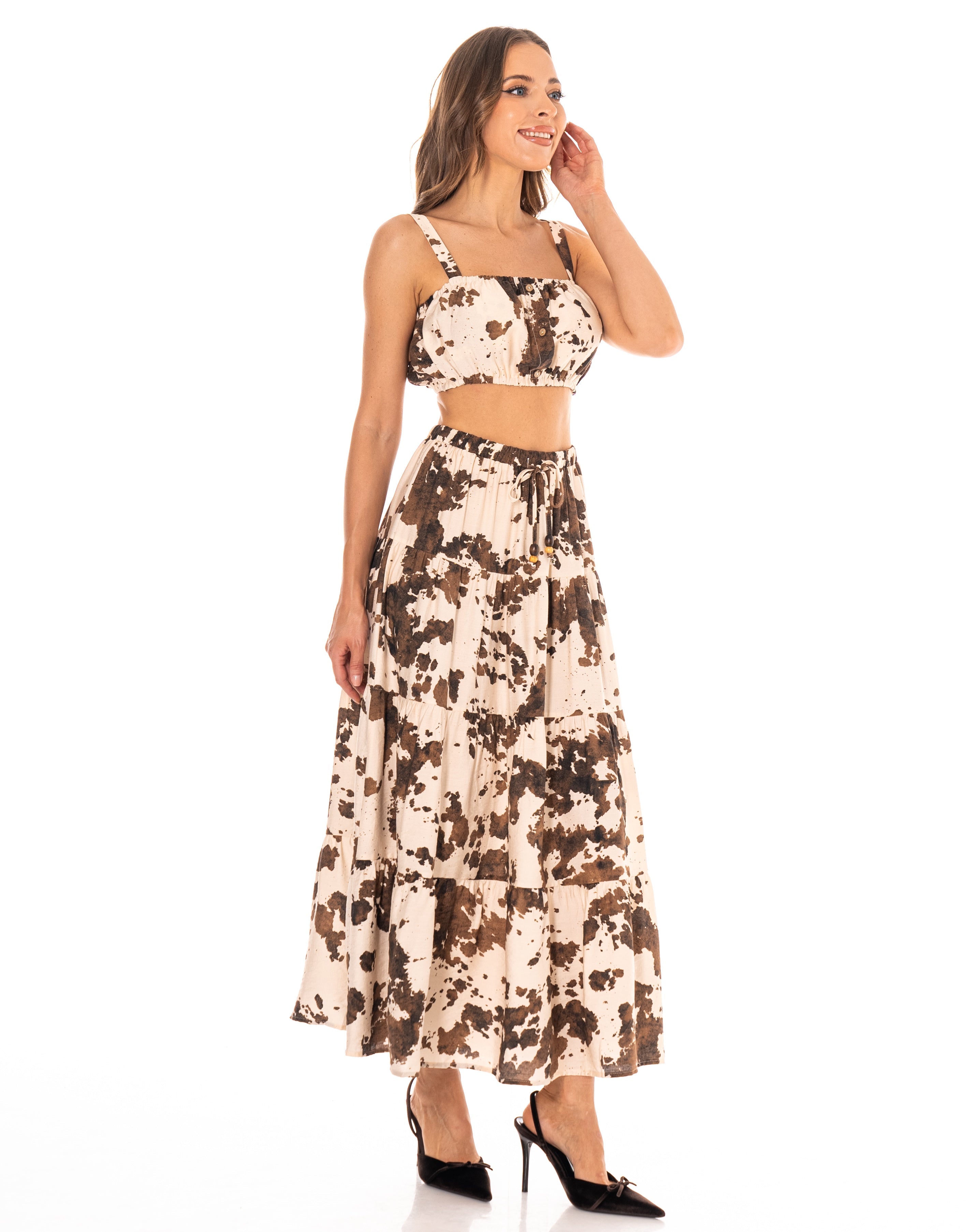 Cow Print Maxi Matching Set - Brown Multi