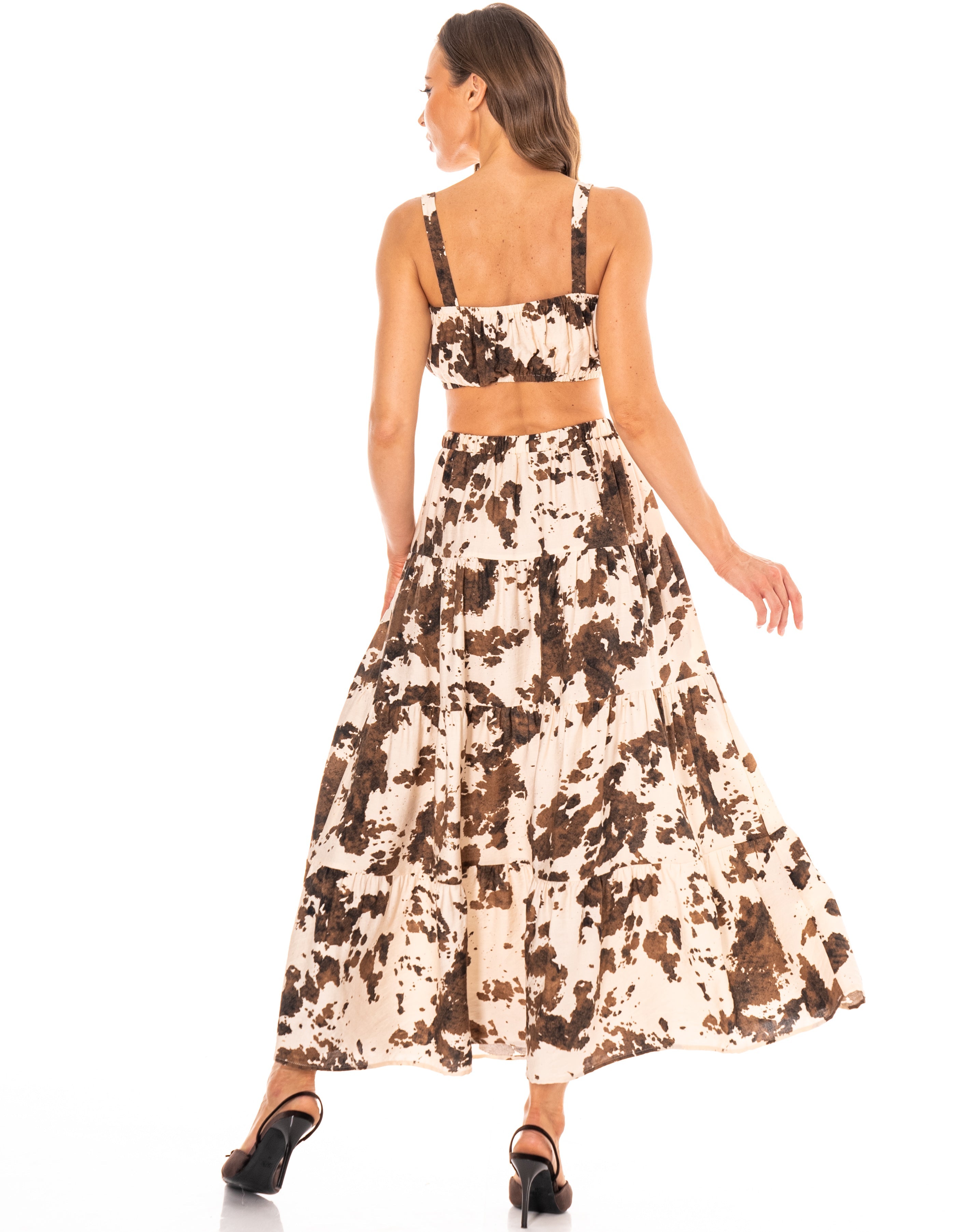 Cow Print Maxi Matching Set - Brown Multi