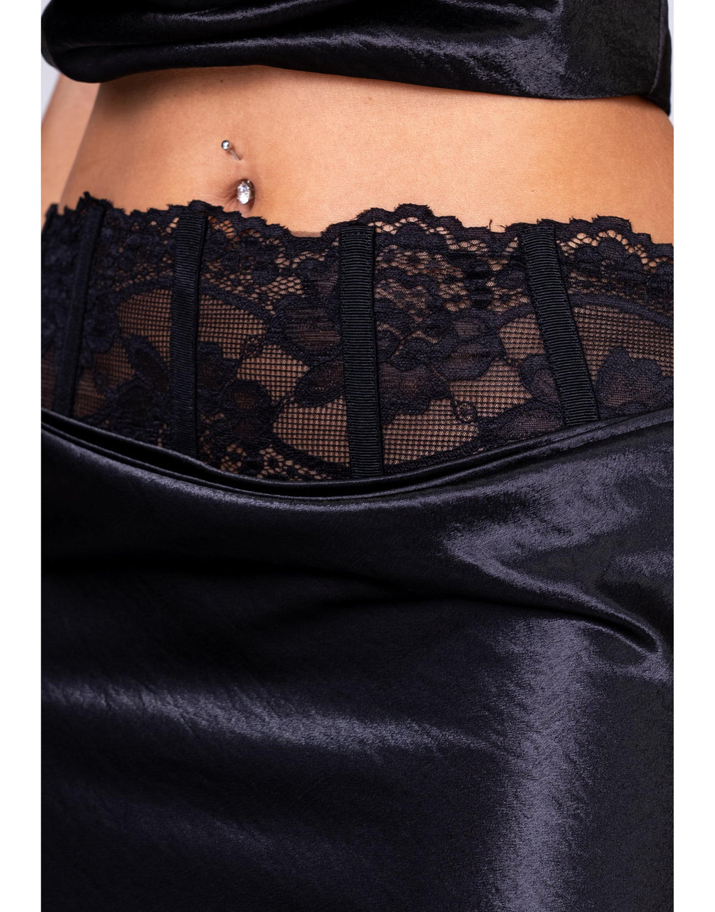 Satin Crop Top & Maxi Skirt Set - Black