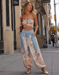 Floral Strapless Matching Set - Light Blue