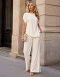 Boat Neck Two Piece Set - Beige