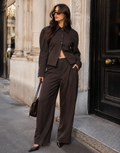 Blazer + Wide Leg Pants Set - Brown