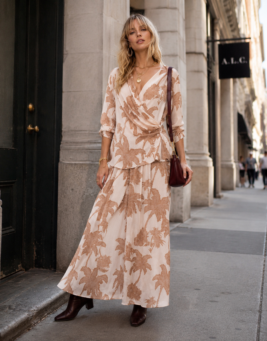 Palm Print Matching Set - Camel