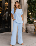 Boat Neck Two Piece Set - Light Blue