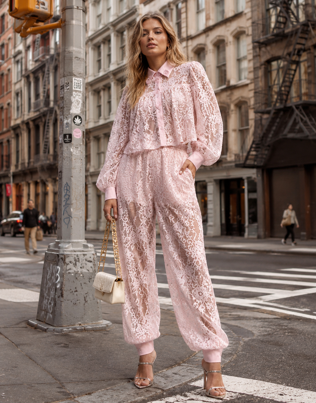 Sheer Lace Two-Piece Set - Pink