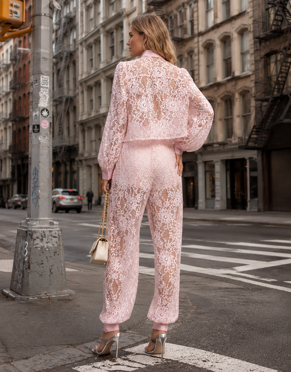 Sheer Lace Two-Piece Set - Pink