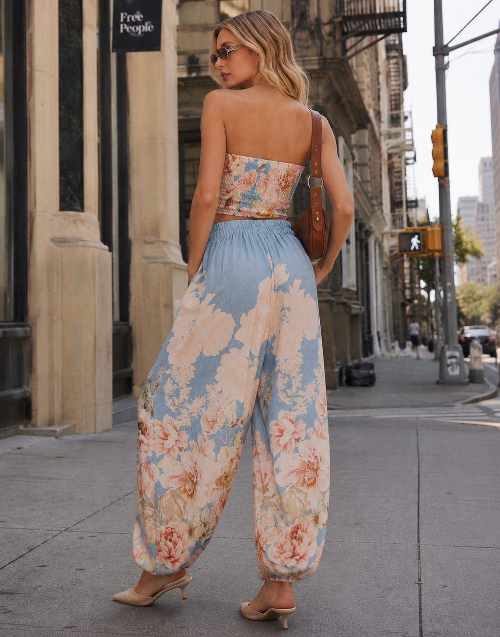 Floral Strapless Matching Set - Light Blue