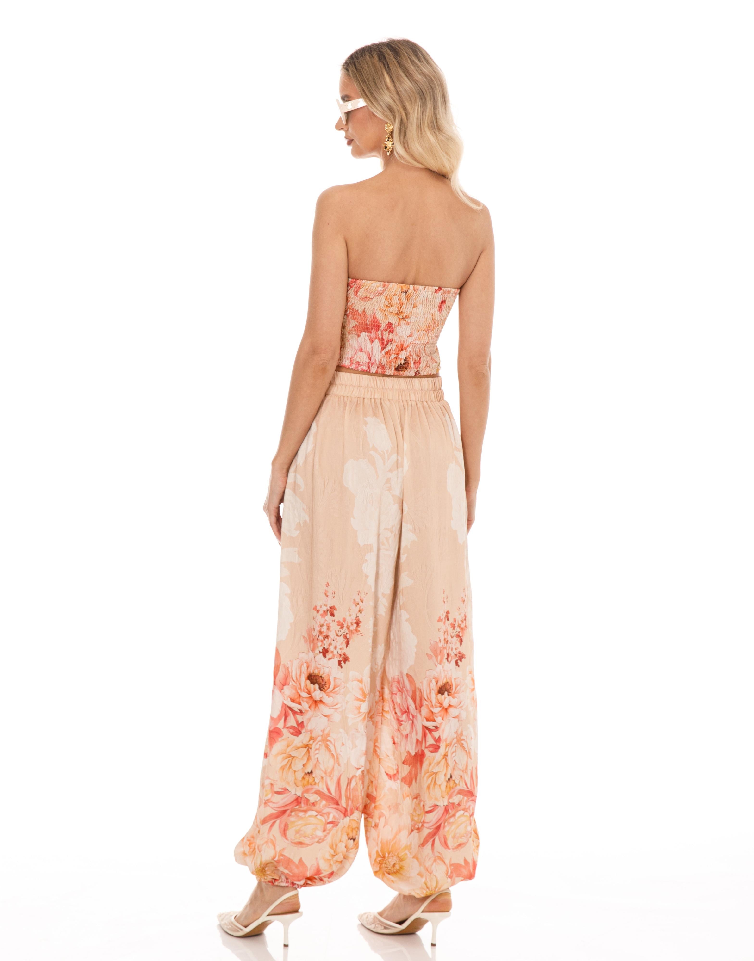 Floral Strapless Matching Set - Beige