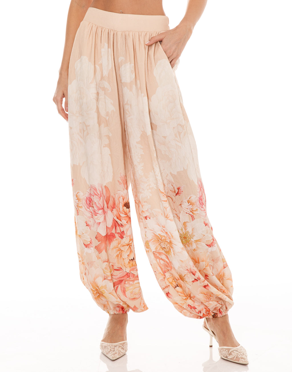 Floral Strapless Matching Set - Beige