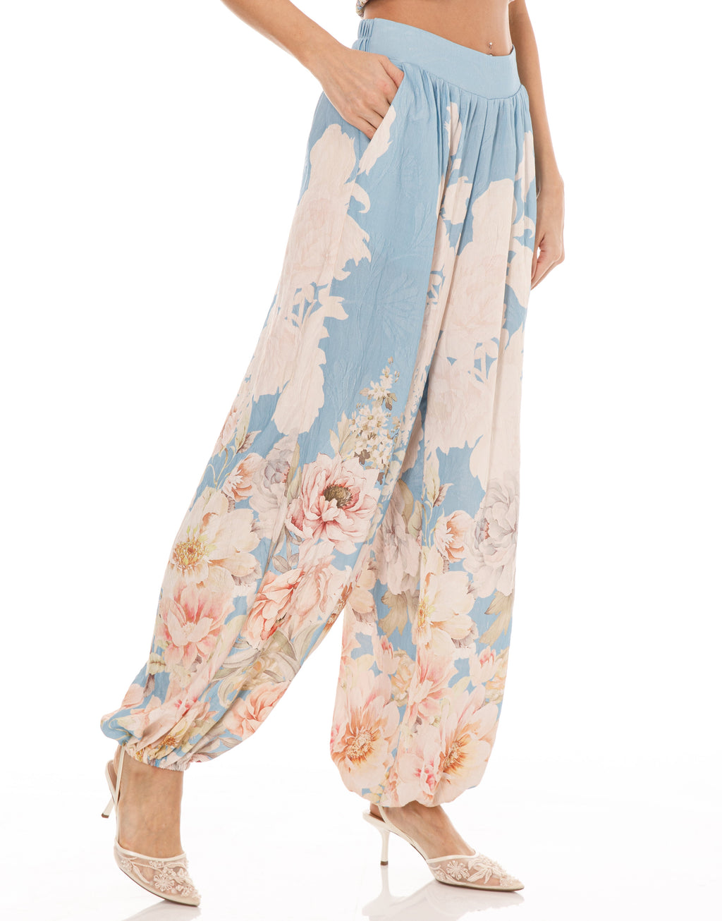 Floral Strapless Matching Set - Light Blue