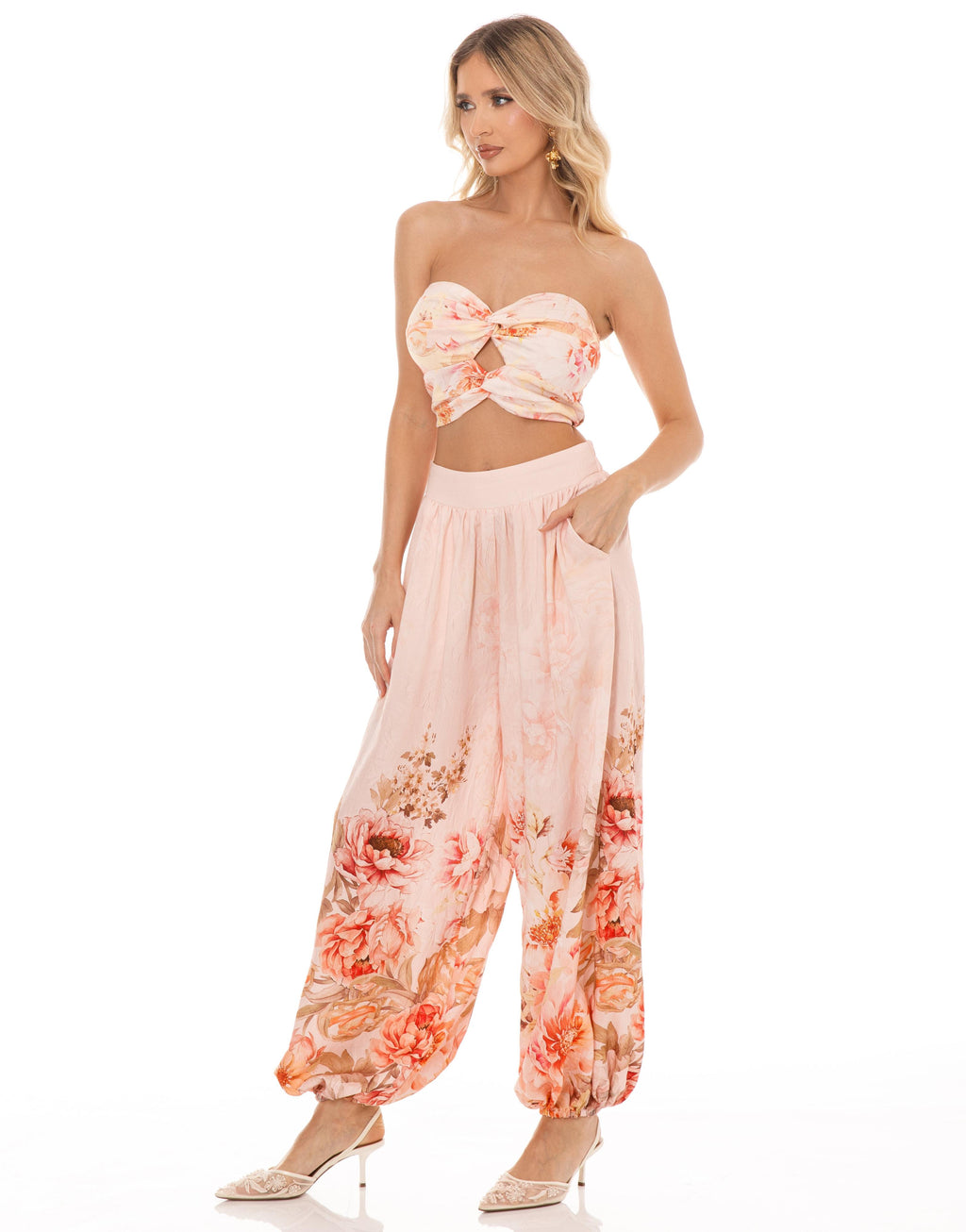 Floral Strapless Matching Set - Pink
