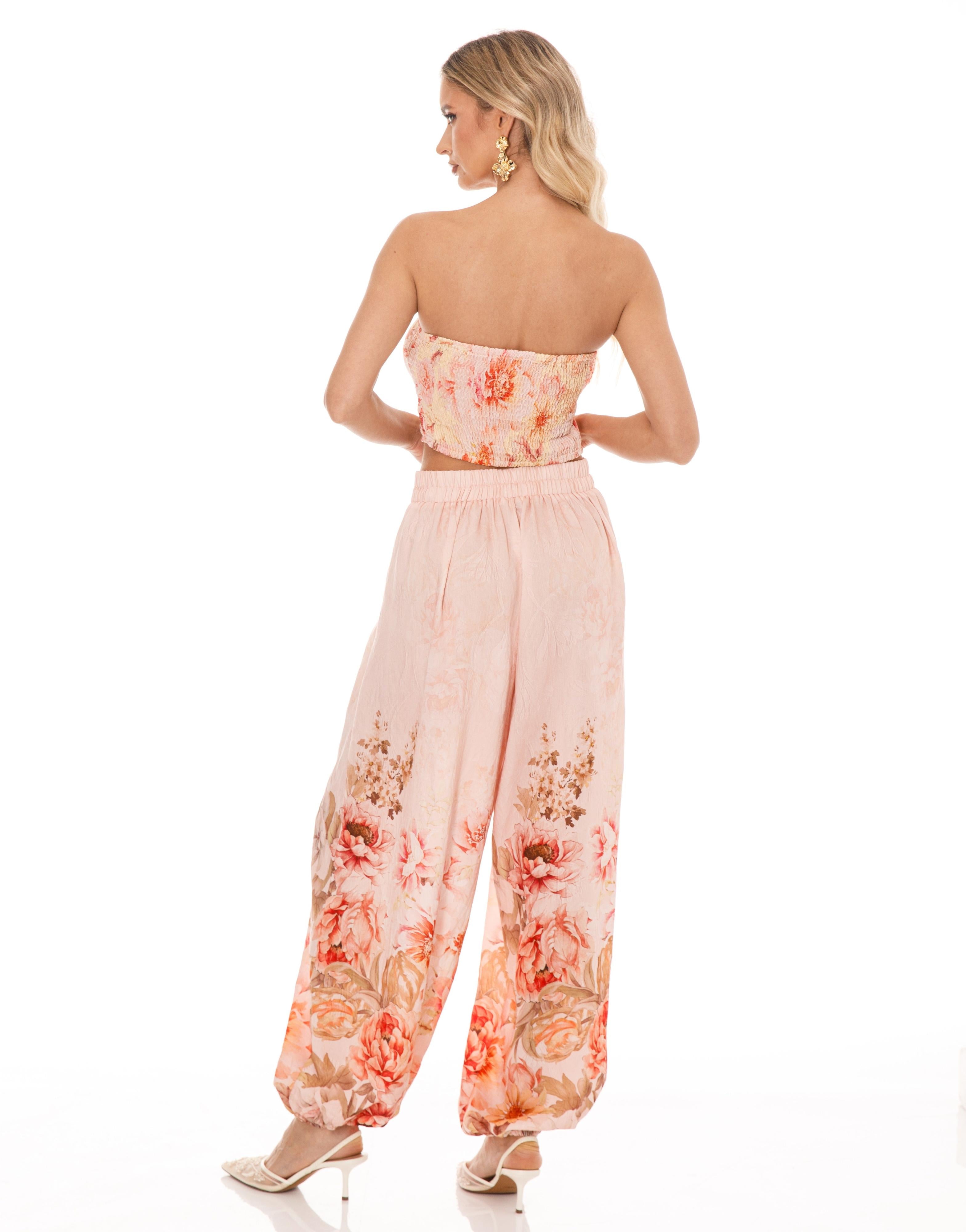 Floral Strapless Matching Set - Pink
