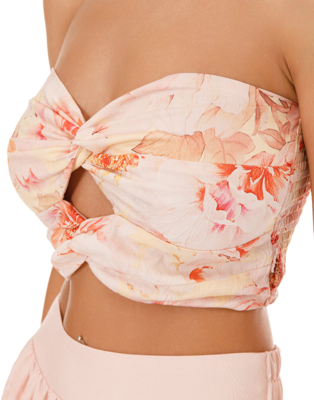 Floral Strapless Matching Set - Pink