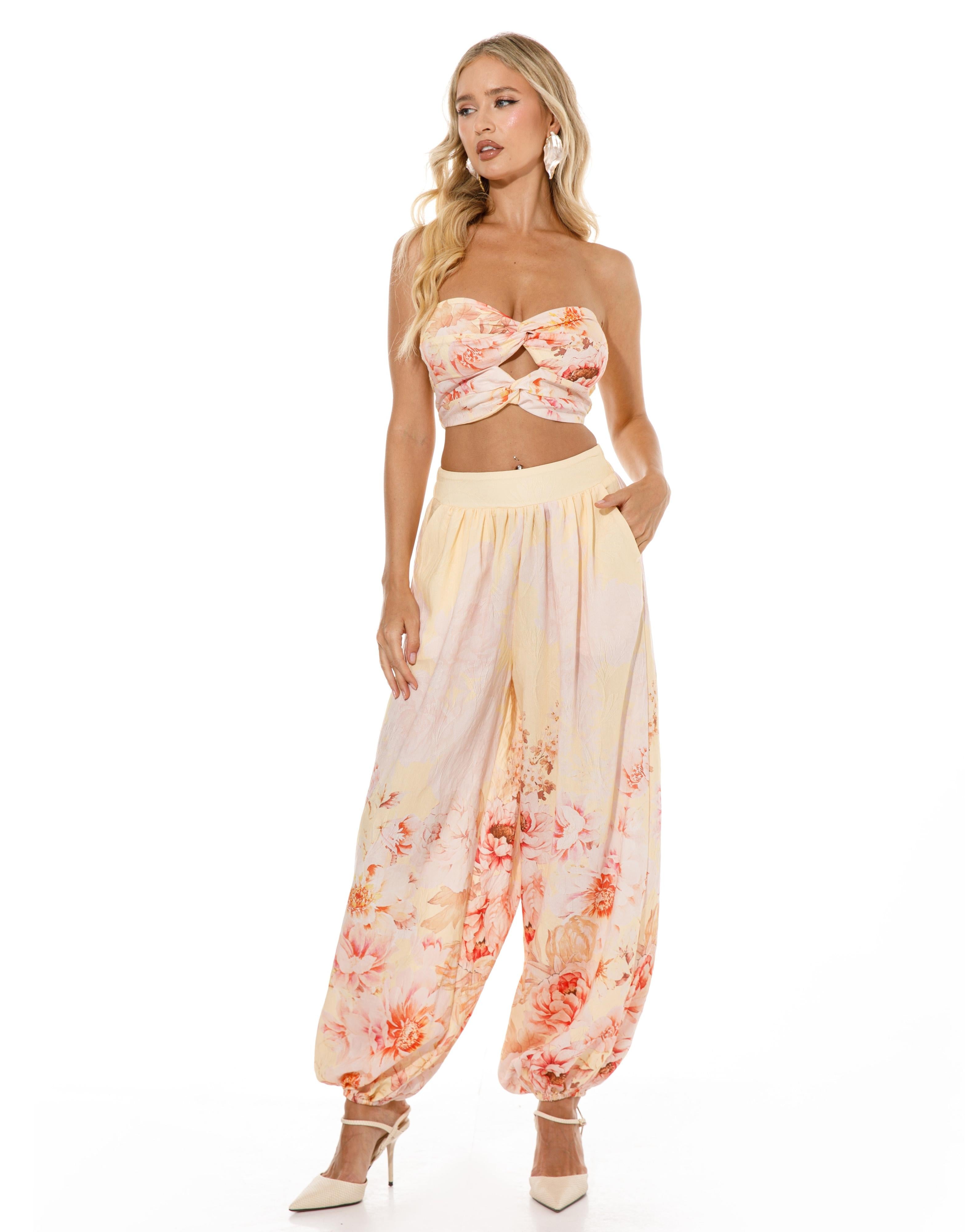 Floral Strapless Matching Set - Yellow