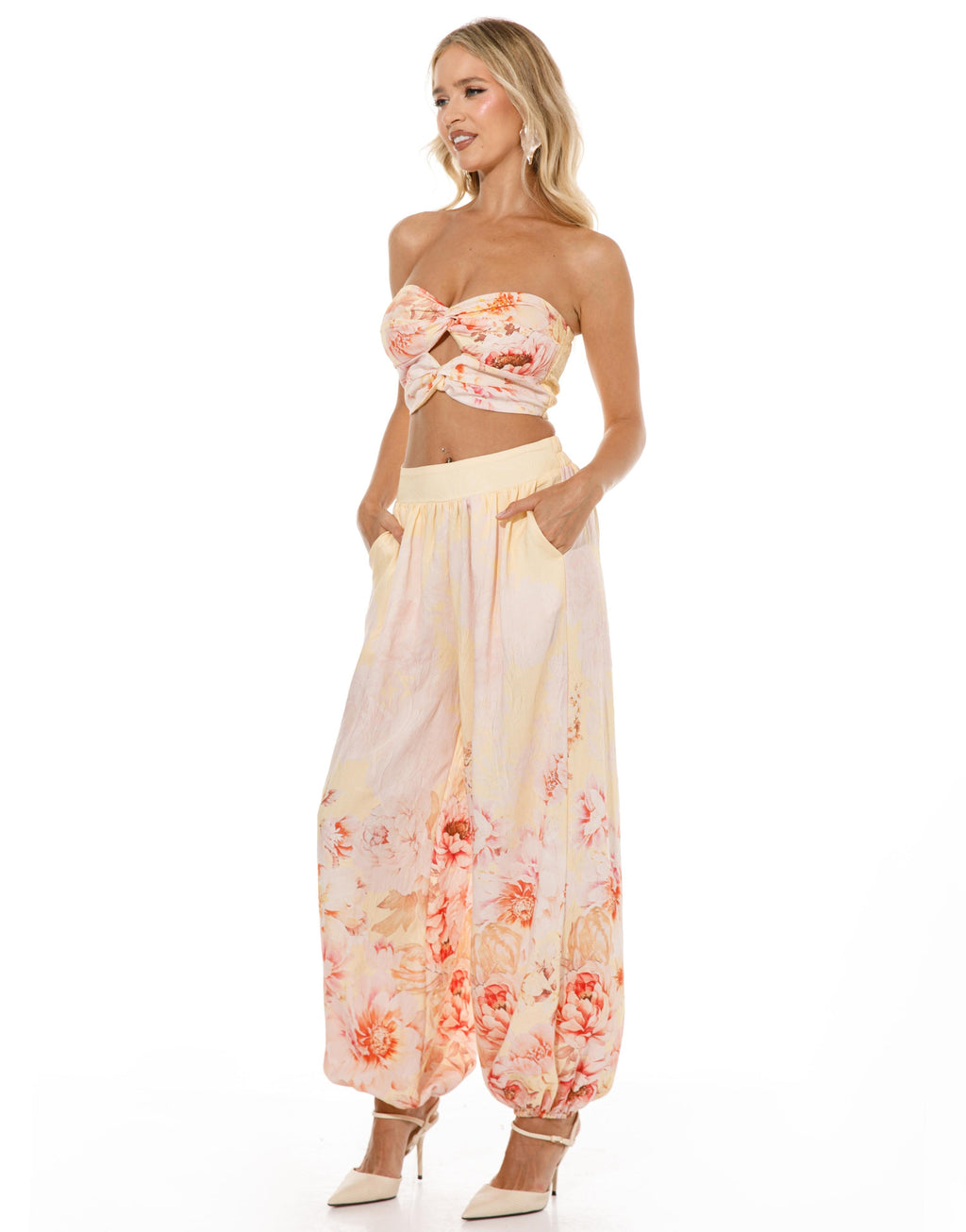 Floral Strapless Matching Set - Yellow