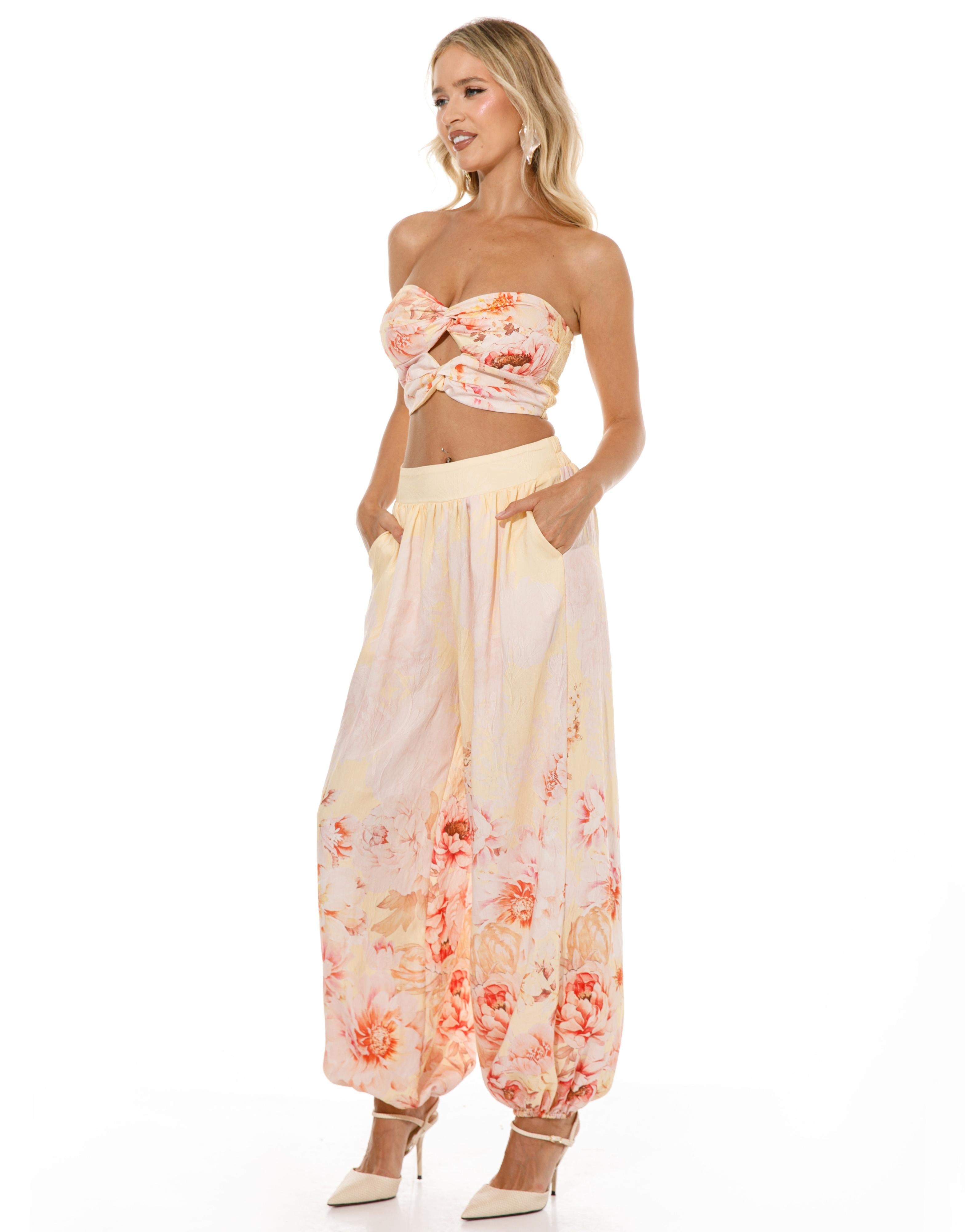 Floral Strapless Matching Set - Yellow