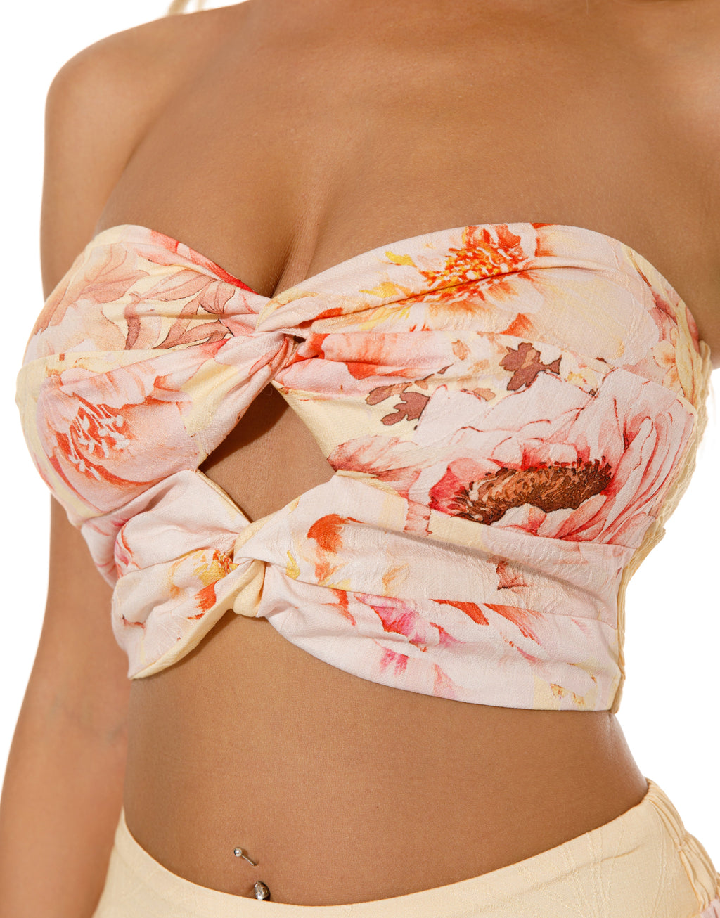 Floral Strapless Matching Set - Yellow