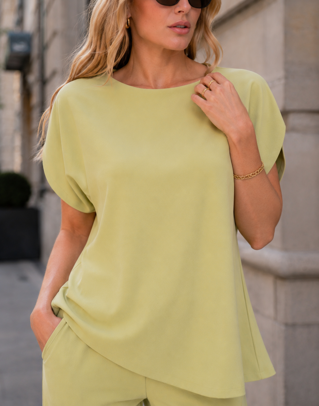 Boat Neck Two Piece Set - Green