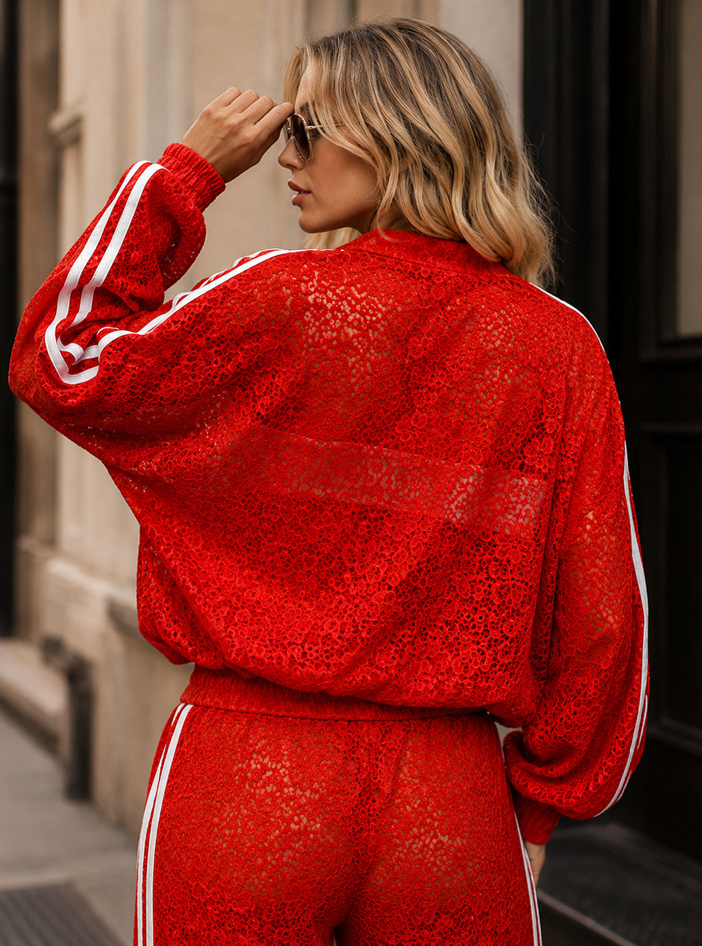 Lace Tracksuit Set - Red