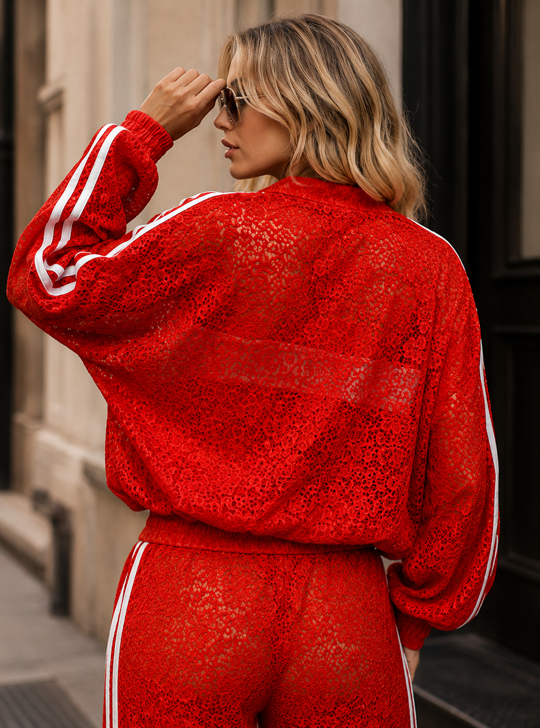 Lace Tracksuit Set - Red