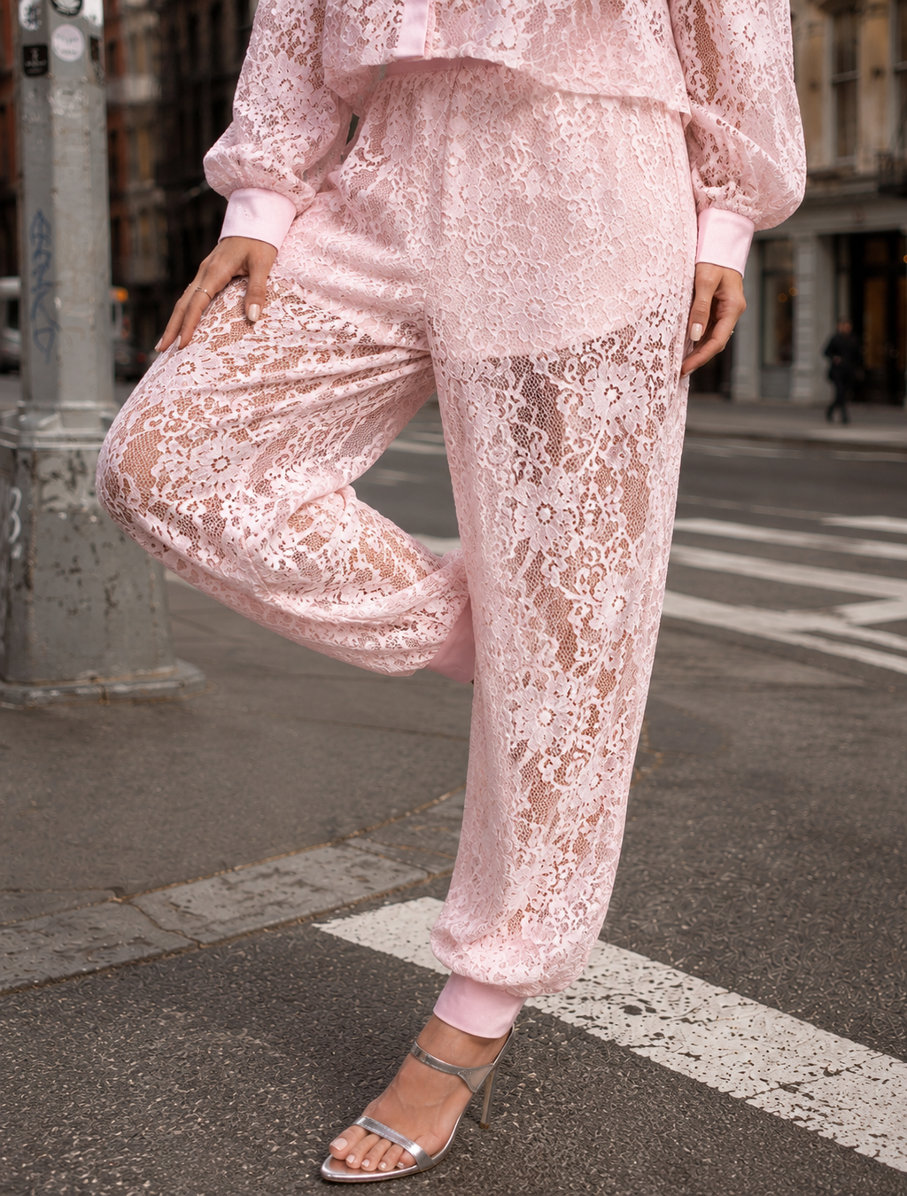 Sheer Lace Two-Piece Set - Pink