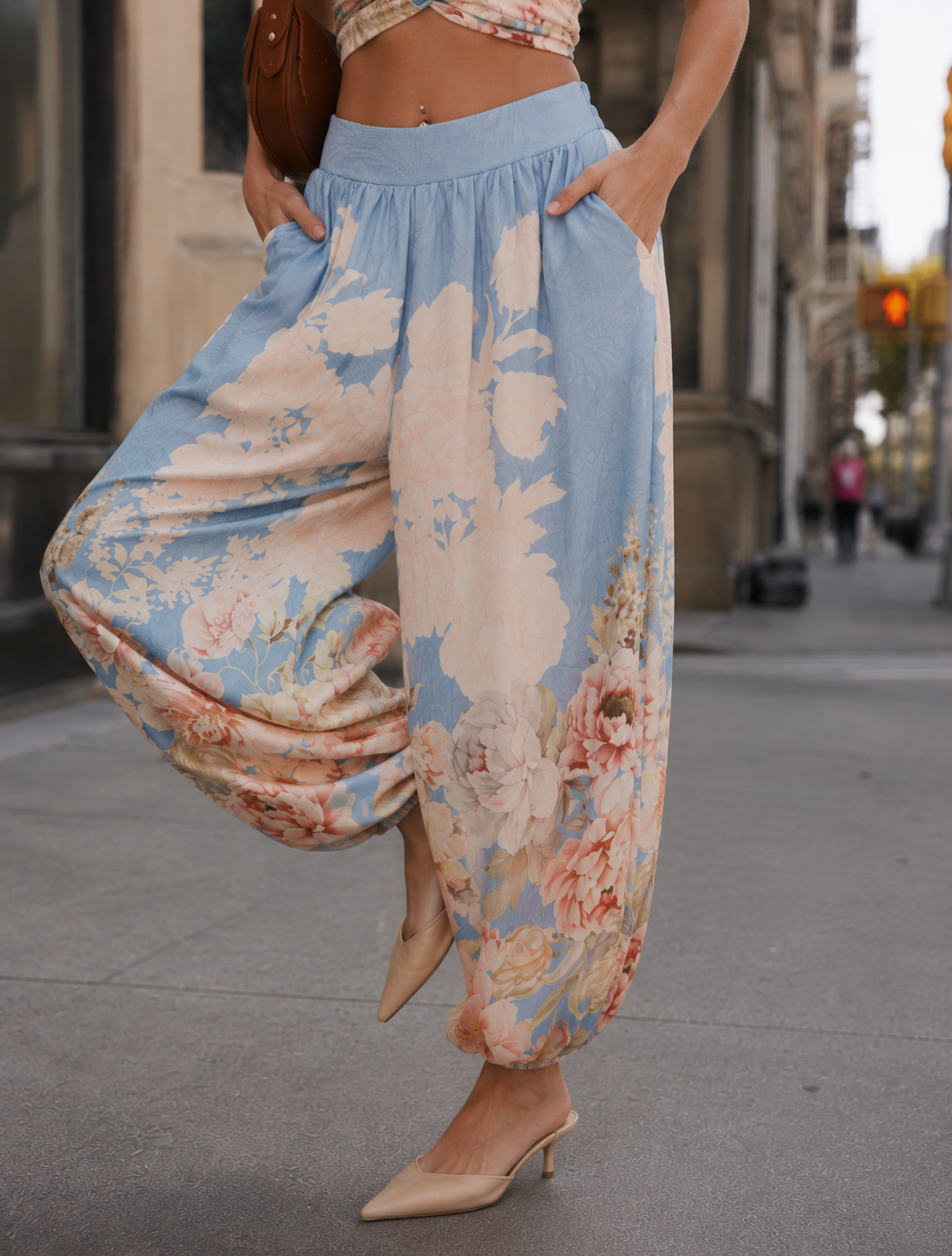 Floral Strapless Matching Set - Light Blue