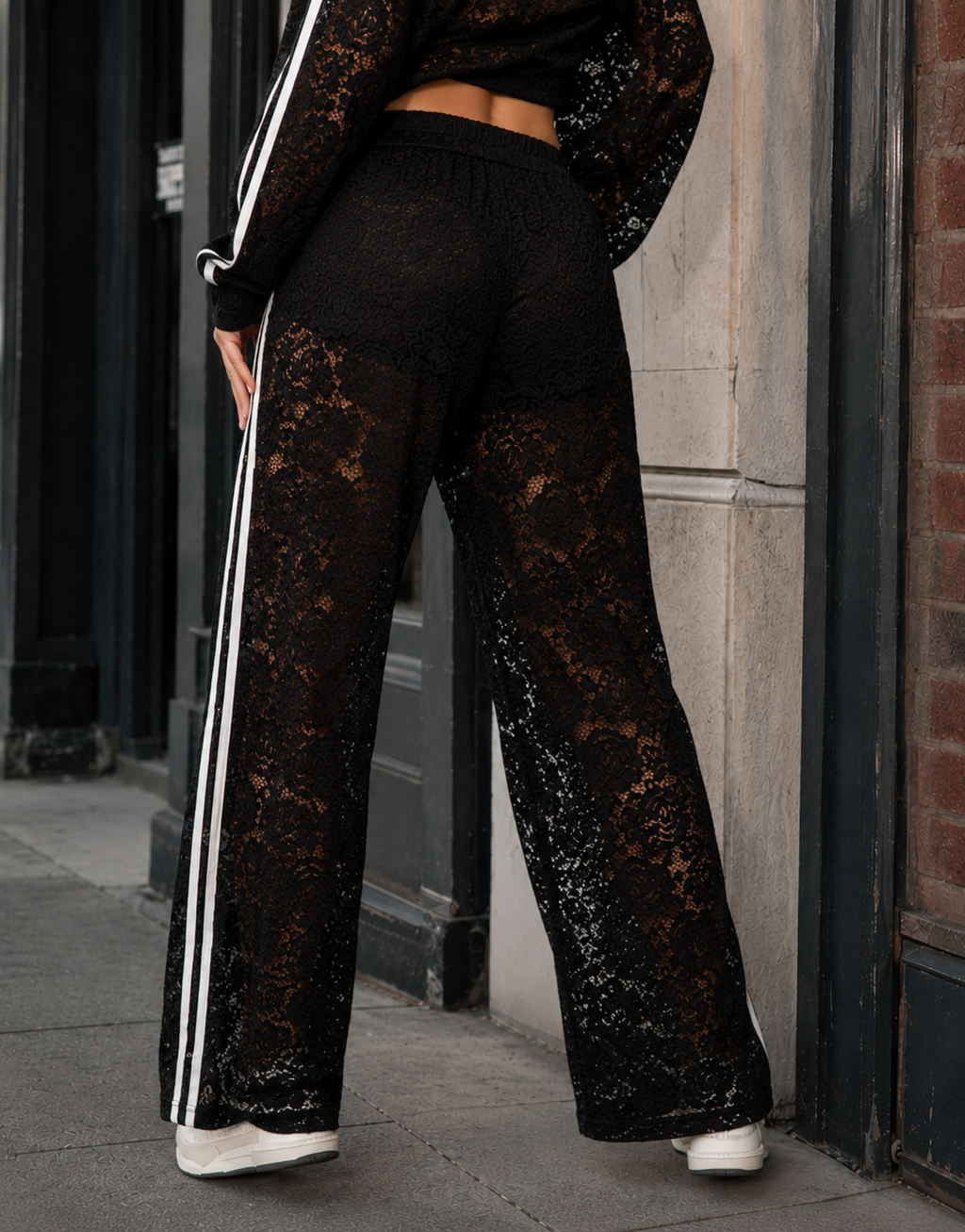 Lace Tracksuit Set - Black