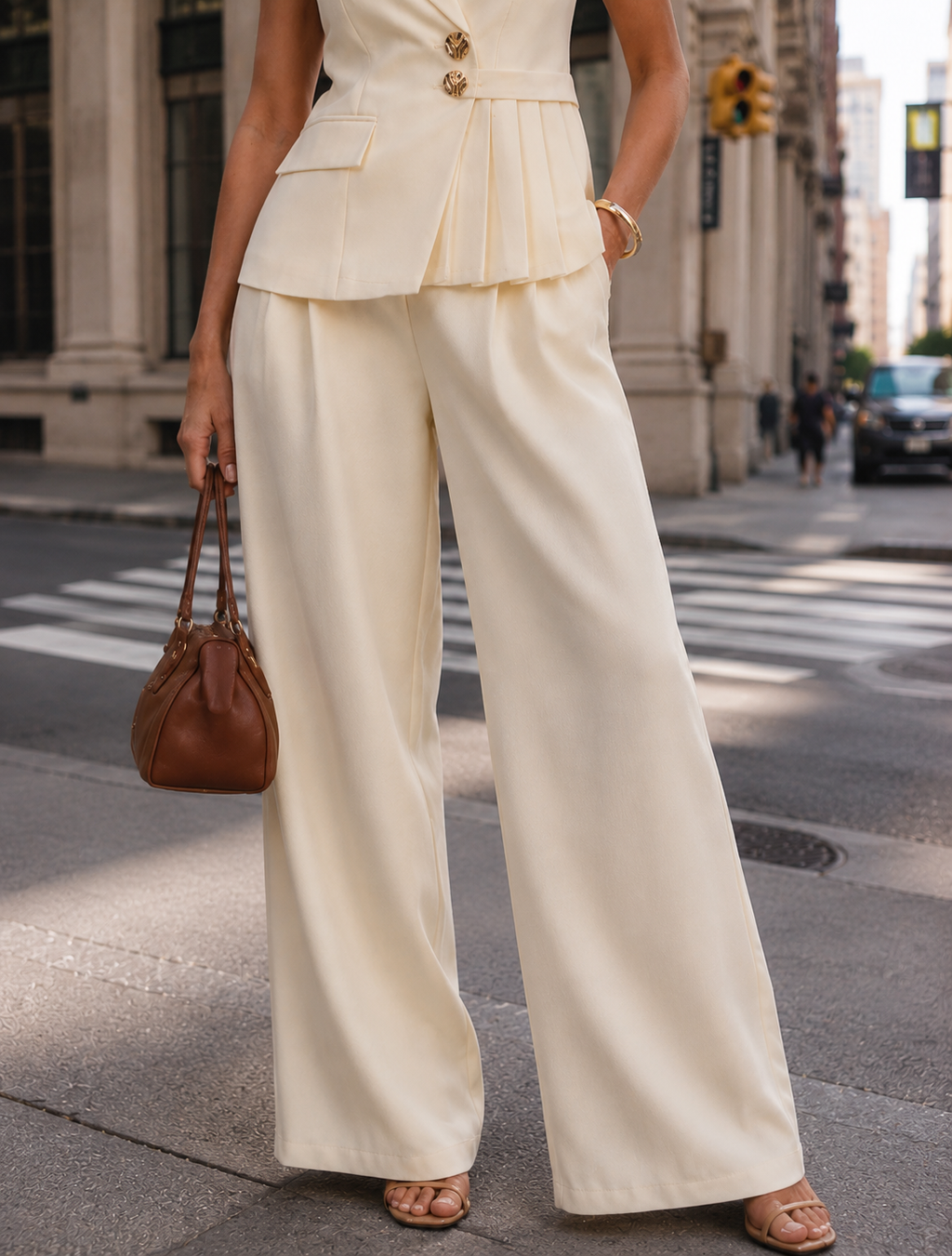 Pleated Vest Set - Yellow