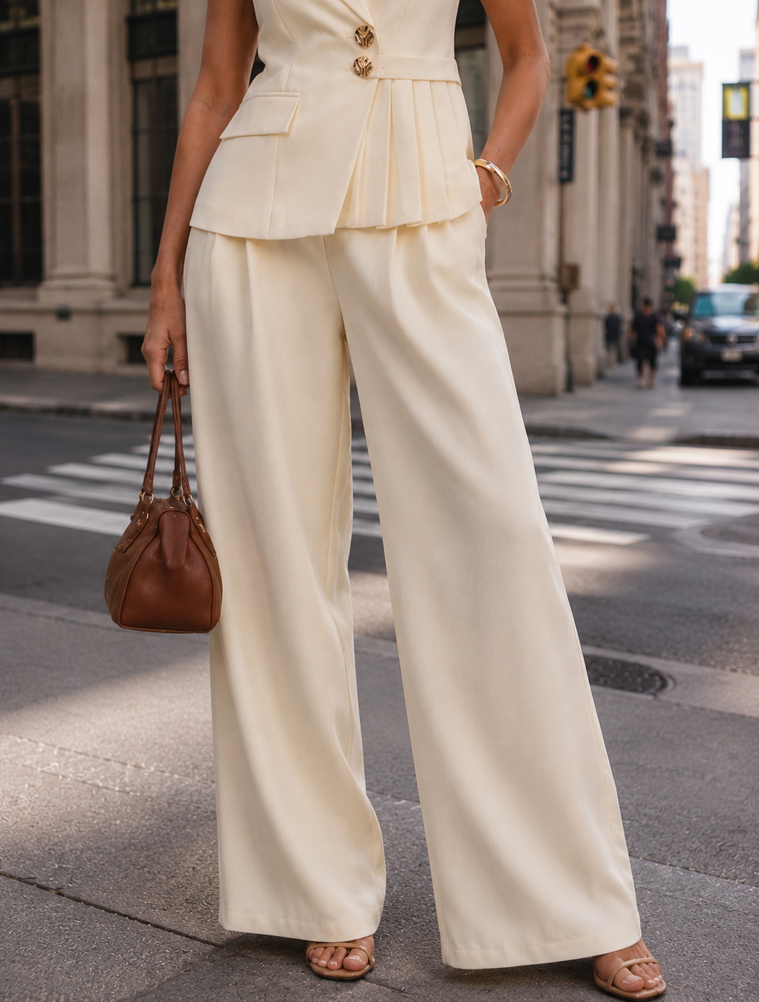 Pleated Vest Set - Yellow
