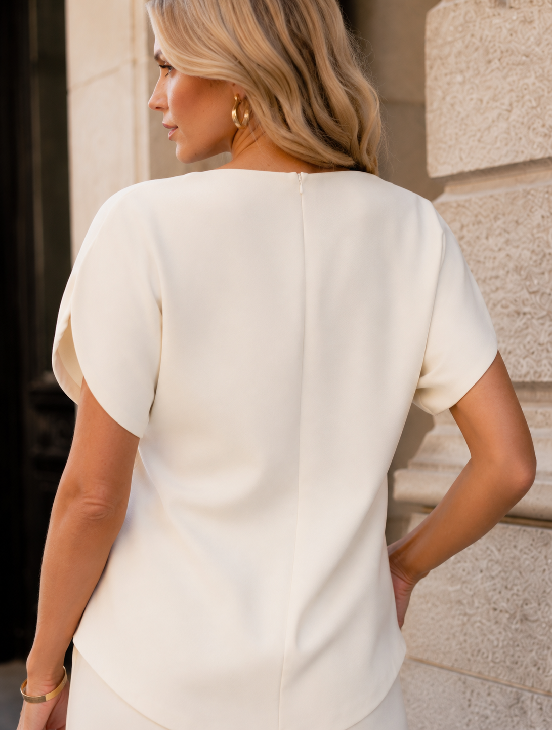 Boat Neck Two Piece Set - Beige