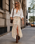 Floral Lace Maxi Skirt - Yellow