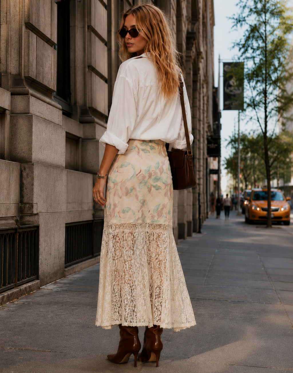 Floral Lace Maxi Skirt - Yellow