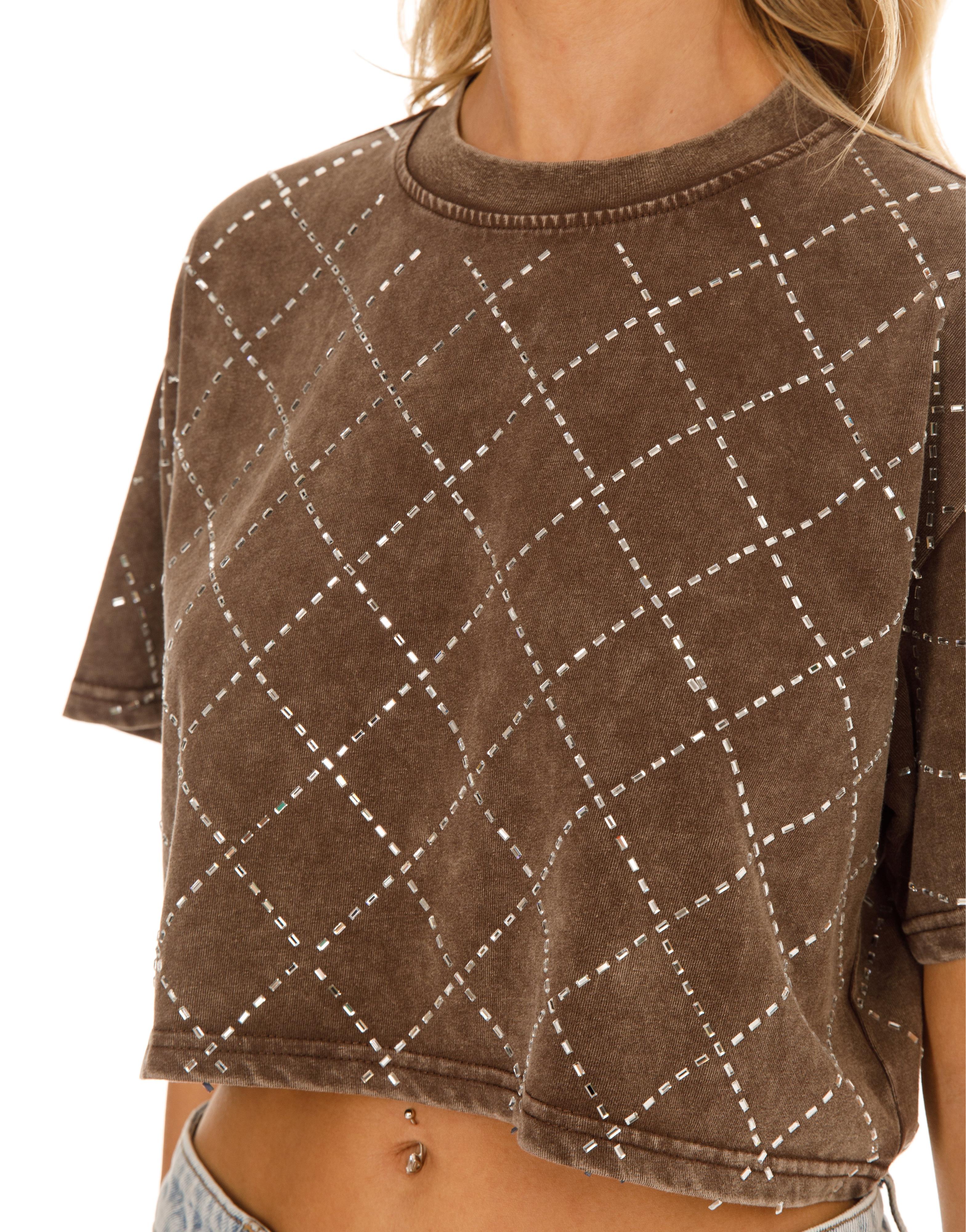 Diamond Eyelet Cropped Tee - Brown