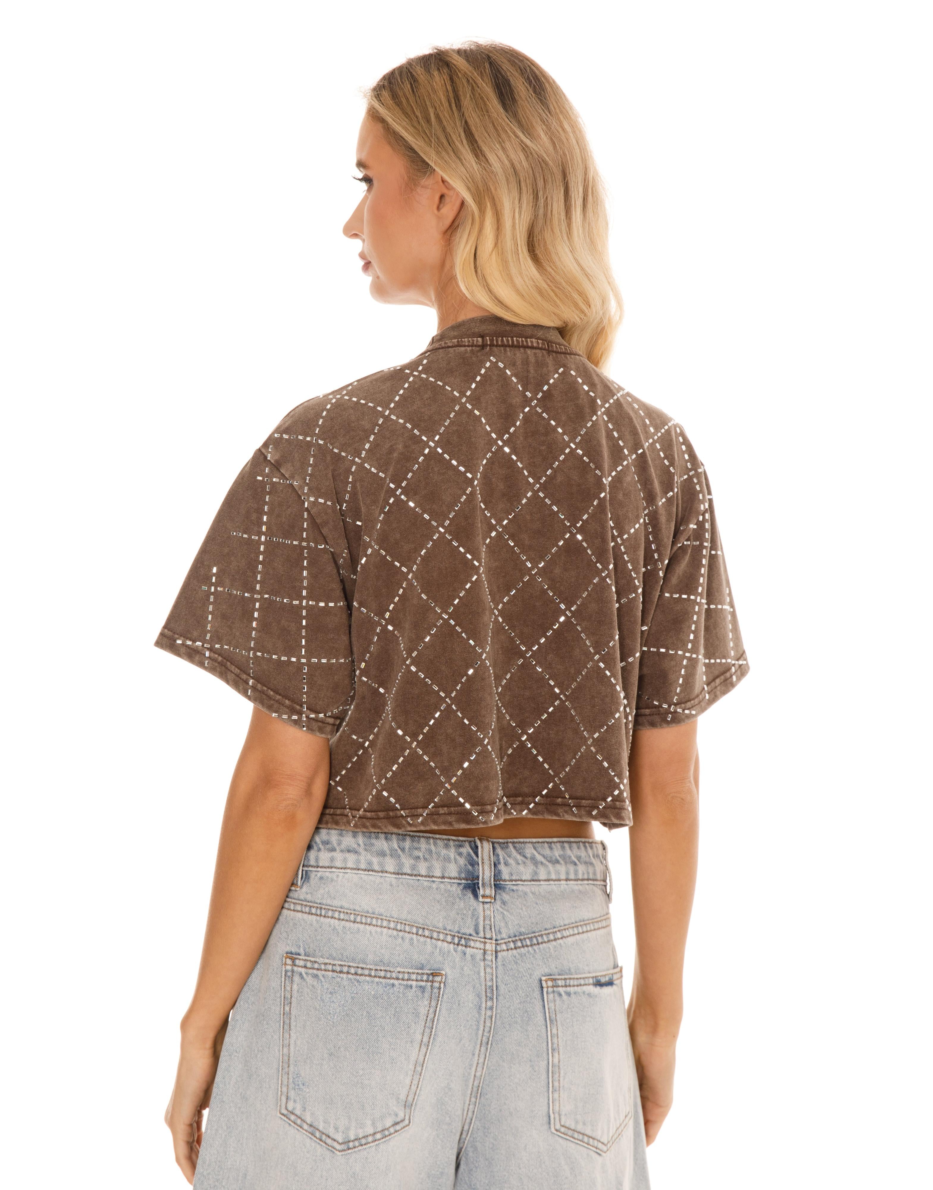 Diamond Eyelet Cropped Tee - Brown