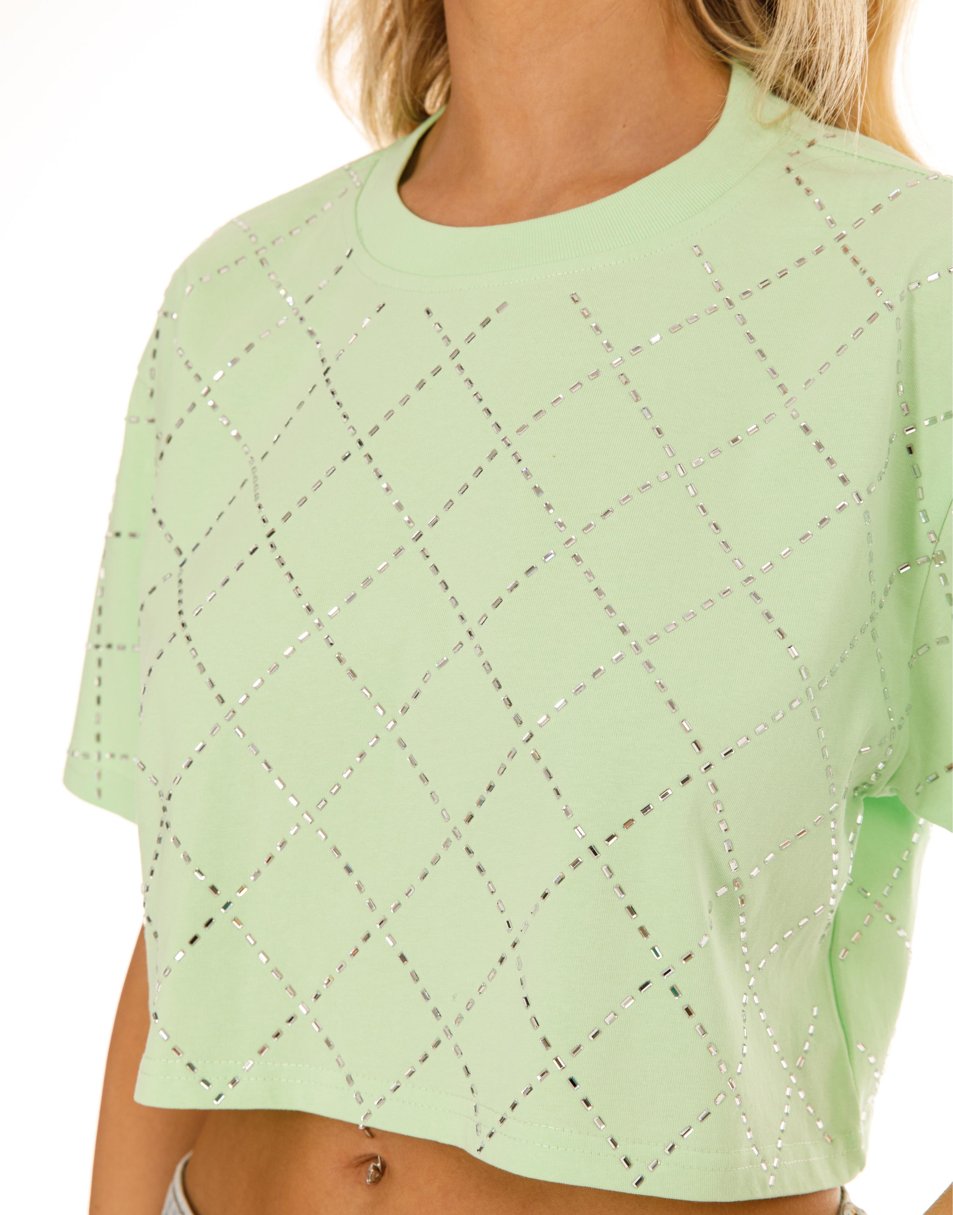 Diamond Eyelet Cropped Tee - Green