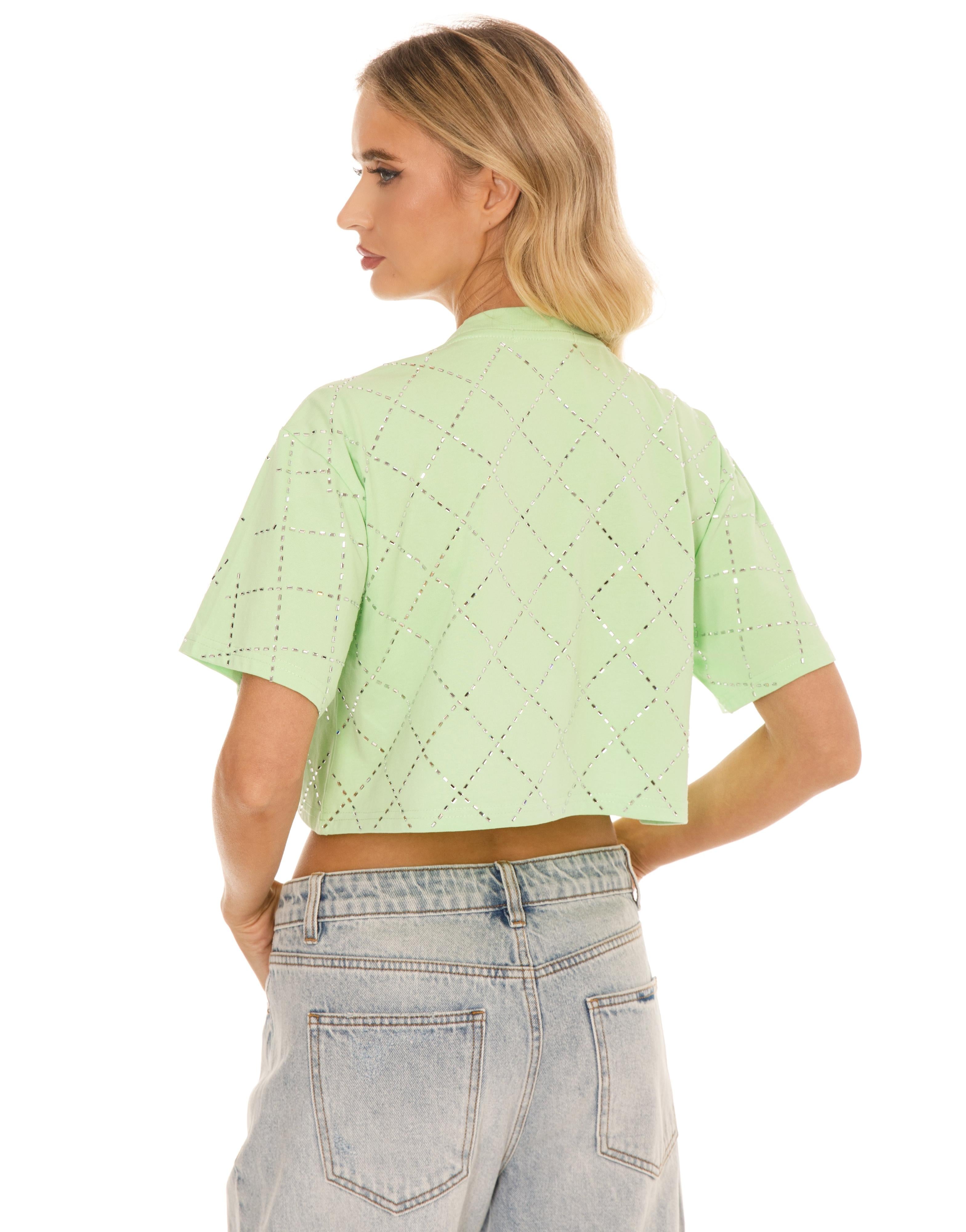 Diamond Eyelet Cropped Tee - Green