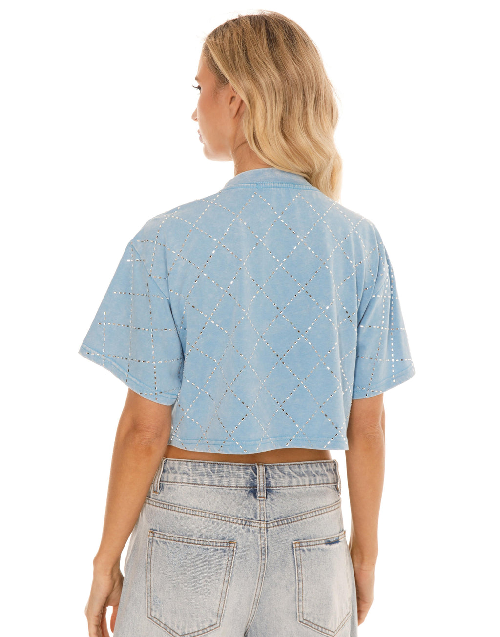 Diamond Eyelet Cropped Tee - Light Blue
