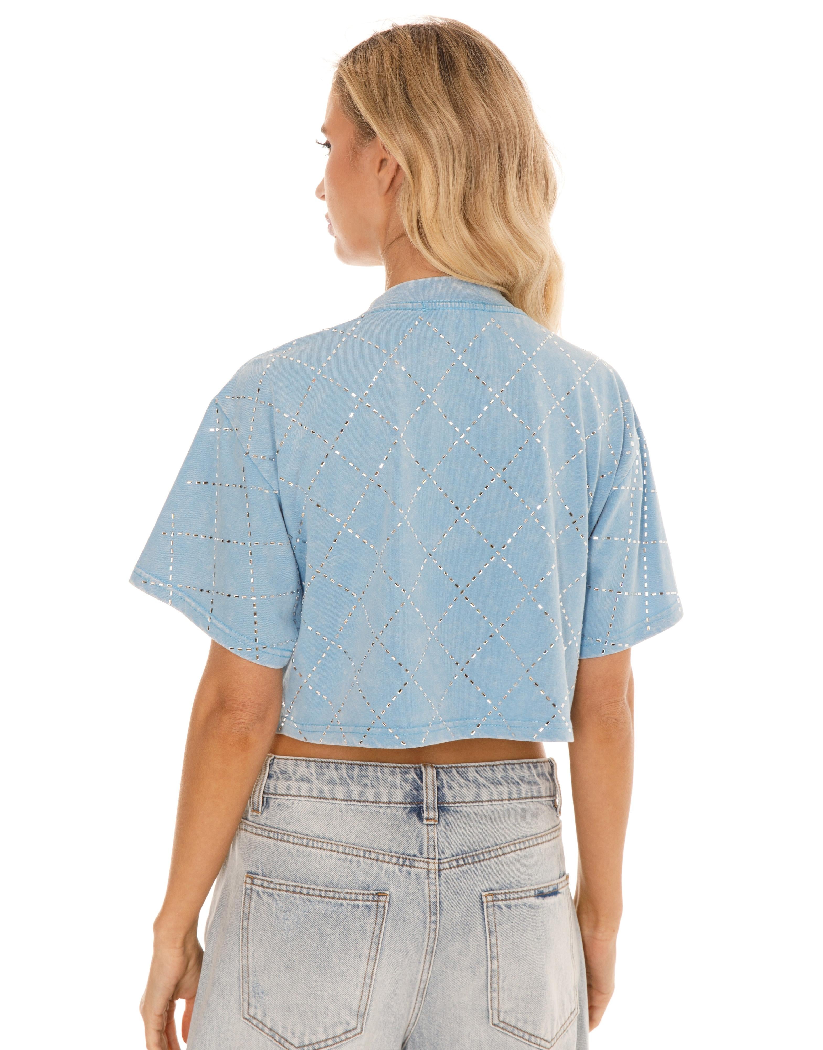 Diamond Eyelet Cropped Tee - Light Blue