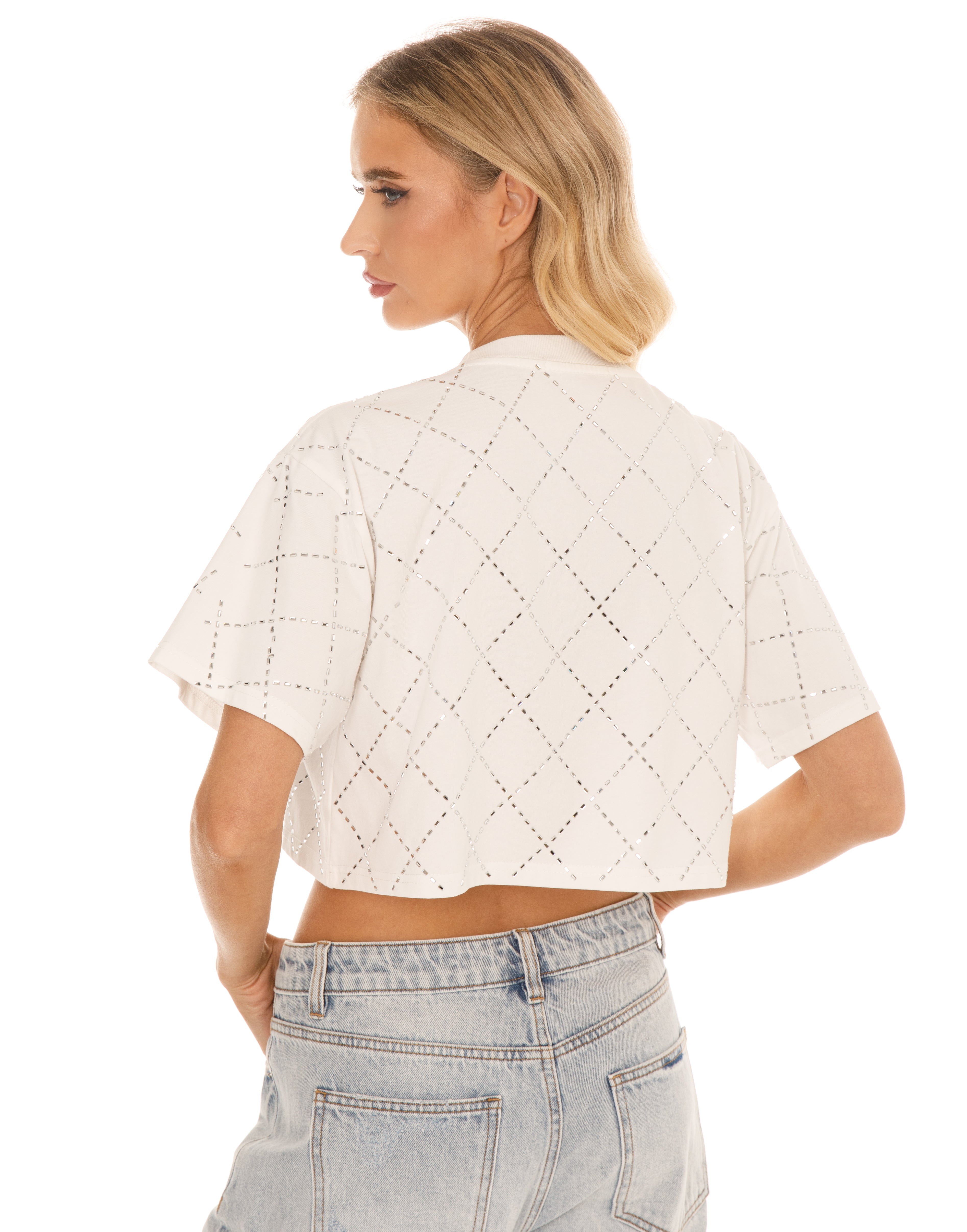 Diamond Eyelet Cropped Tee - White