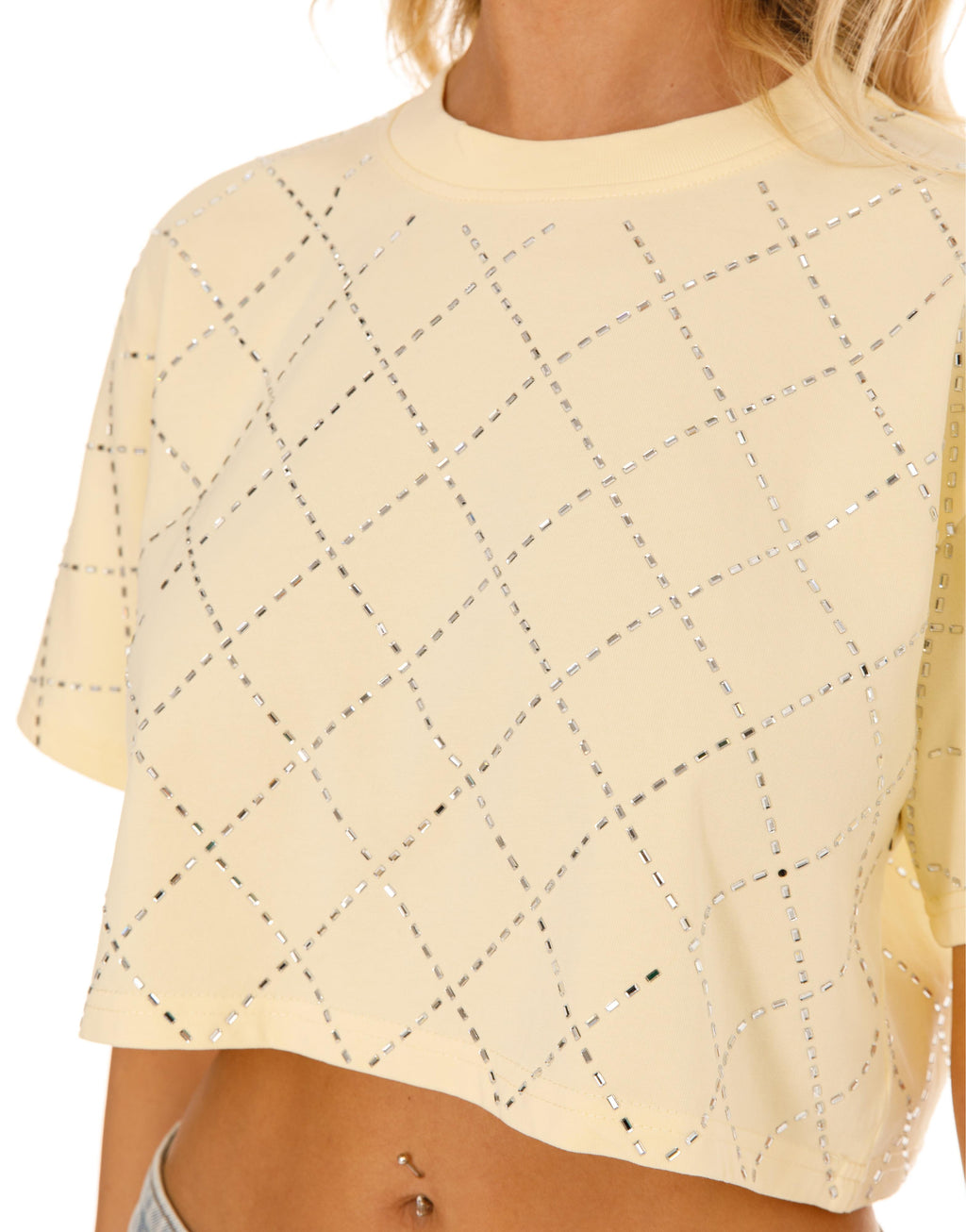 Diamond Eyelet Cropped Tee - Yellow